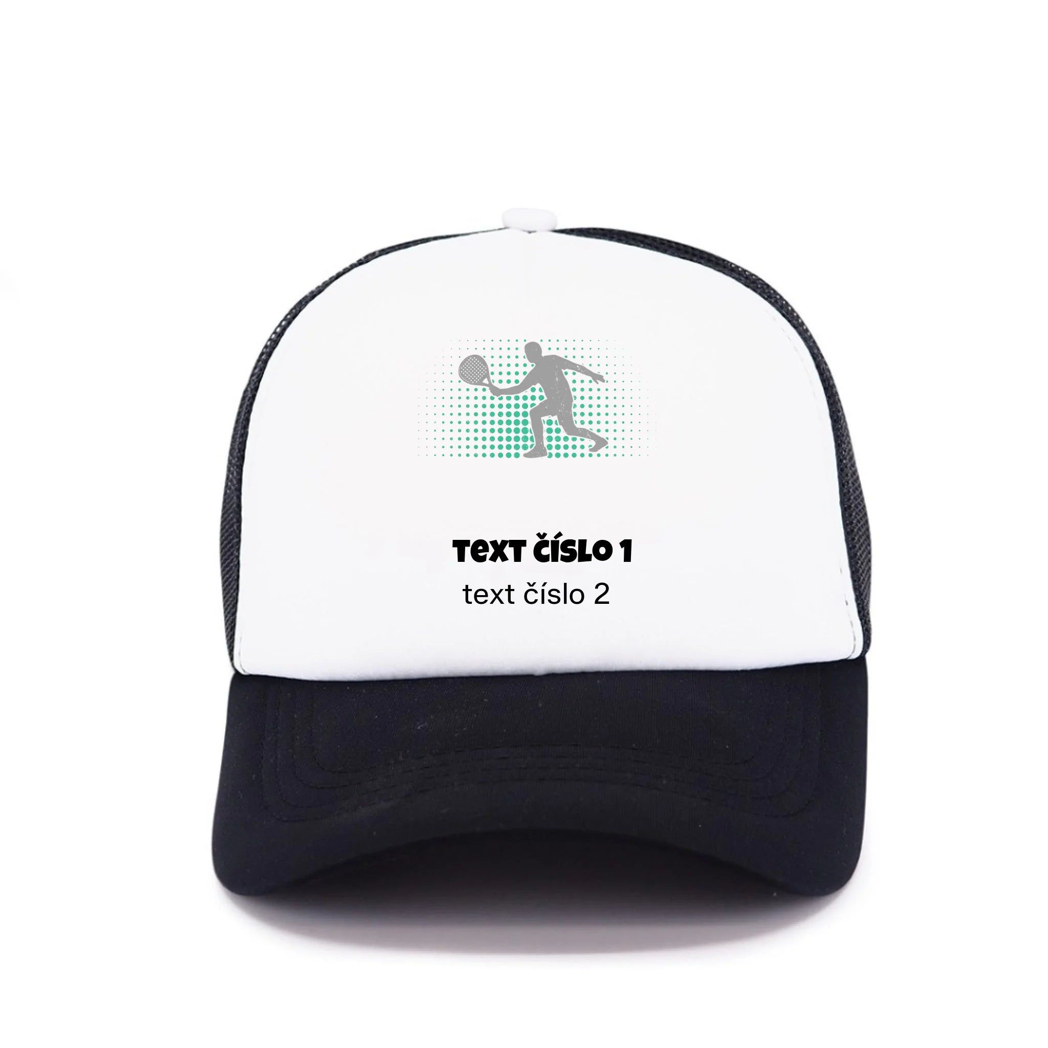PADEL VÝBĚR OBRÁZKU (10+motivů) a MOŽNOST DOPLNIT VLASTNÍ TEXTY kšiltovka Kšiltovka TRUCKER černá 58