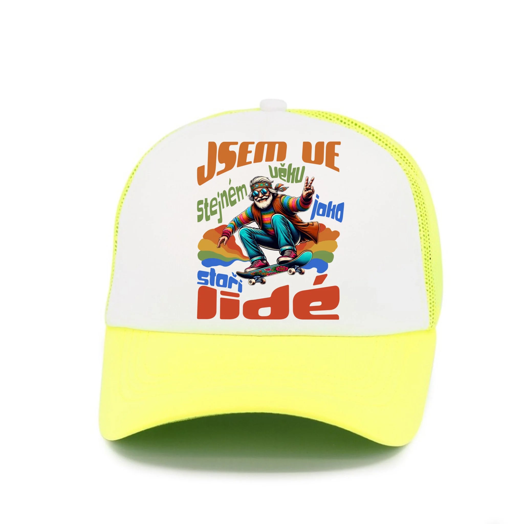 KŠILTOVKA s motivem DĚDEČEK Kšiltovka TRUCKER neon žlutá 58