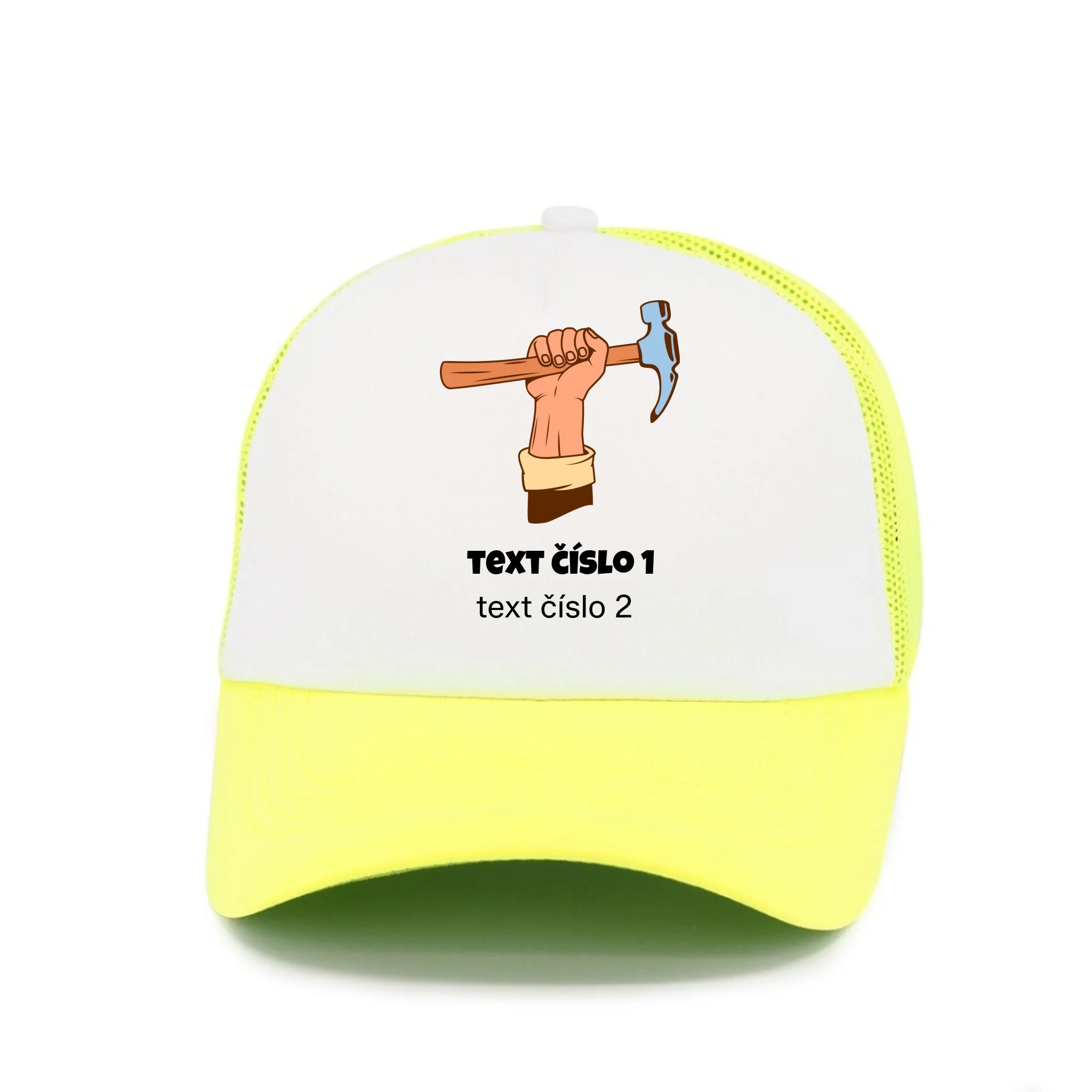 PRACOVNÍ VÝBĚR OBRÁZKU (10+motivů) a MOŽNOST DOPLNIT VLASTNÍ TEXTY kšiltovka Kšiltovka TRUCKER neon žlutá 58