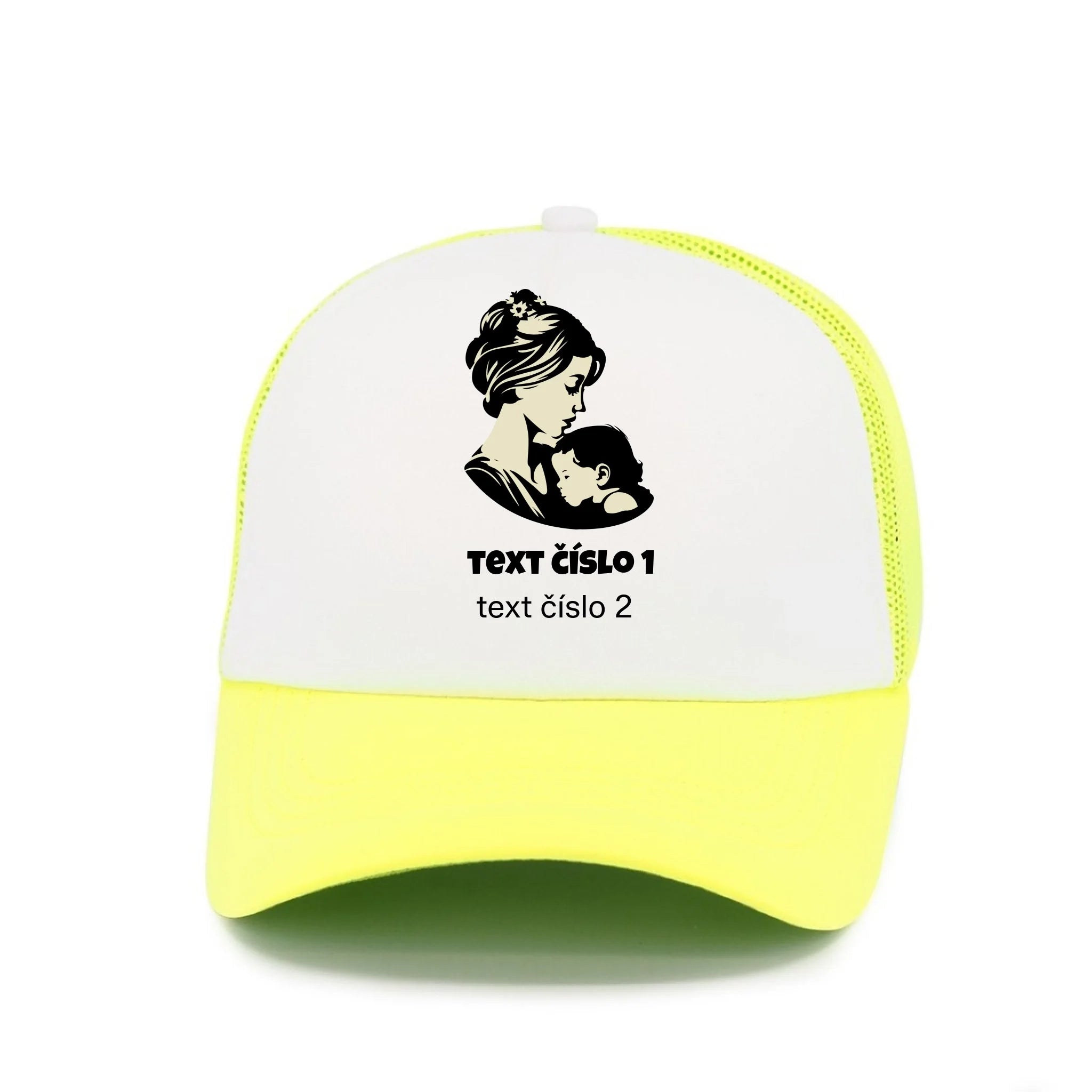 NEJ MÁMA VÝBĚR OBRÁZKU (10+motivů) a MOŽNOST DOPLNIT VLASTNÍ TEXTY kšiltovka Kšiltovka TRUCKER neon žlutá 58