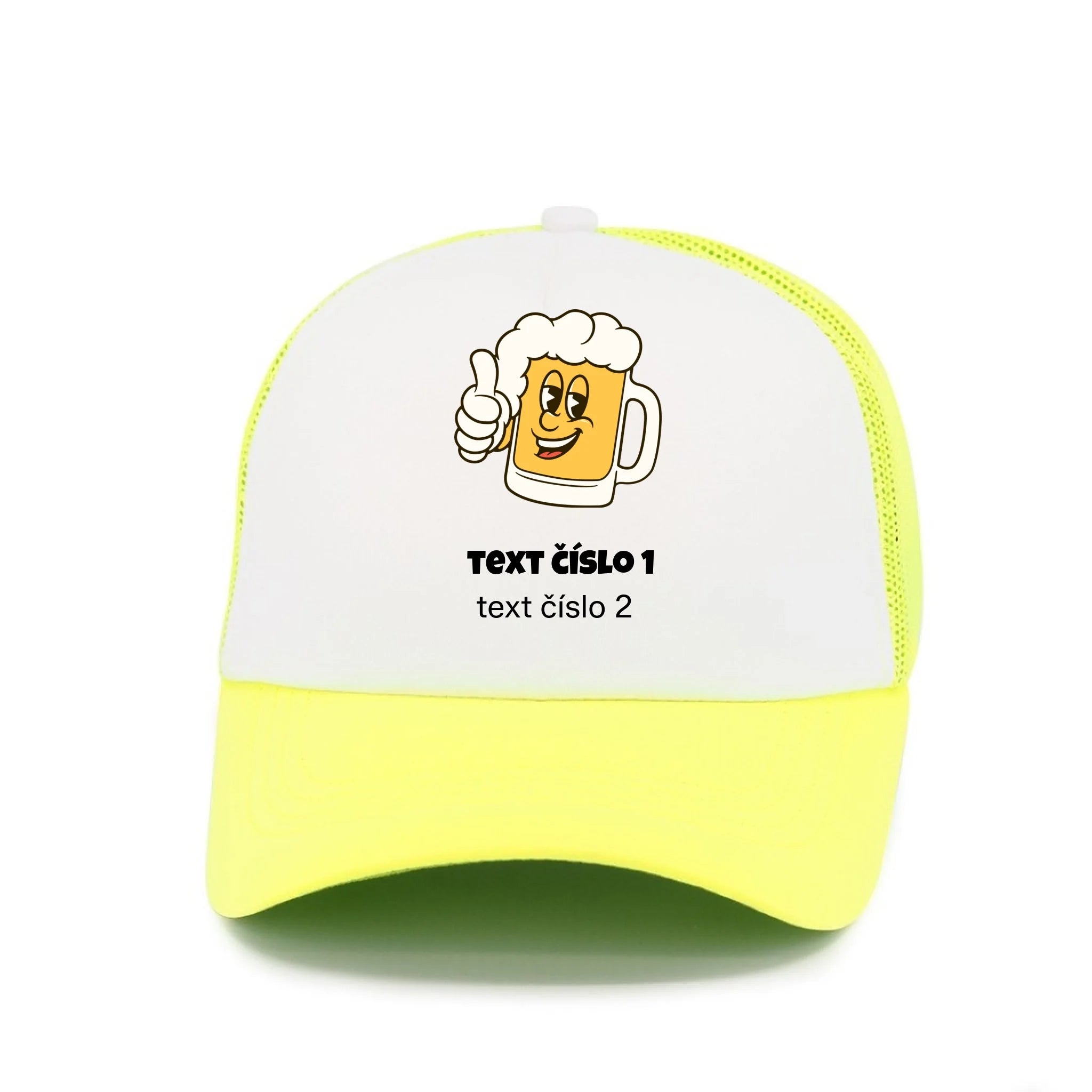 PIVO VÝBĚR OBRÁZKU (10+motivů) a MOŽNOST DOPLNIT VLASTNÍ TEXTY kšiltovka Kšiltovka TRUCKER neon žlutá 58