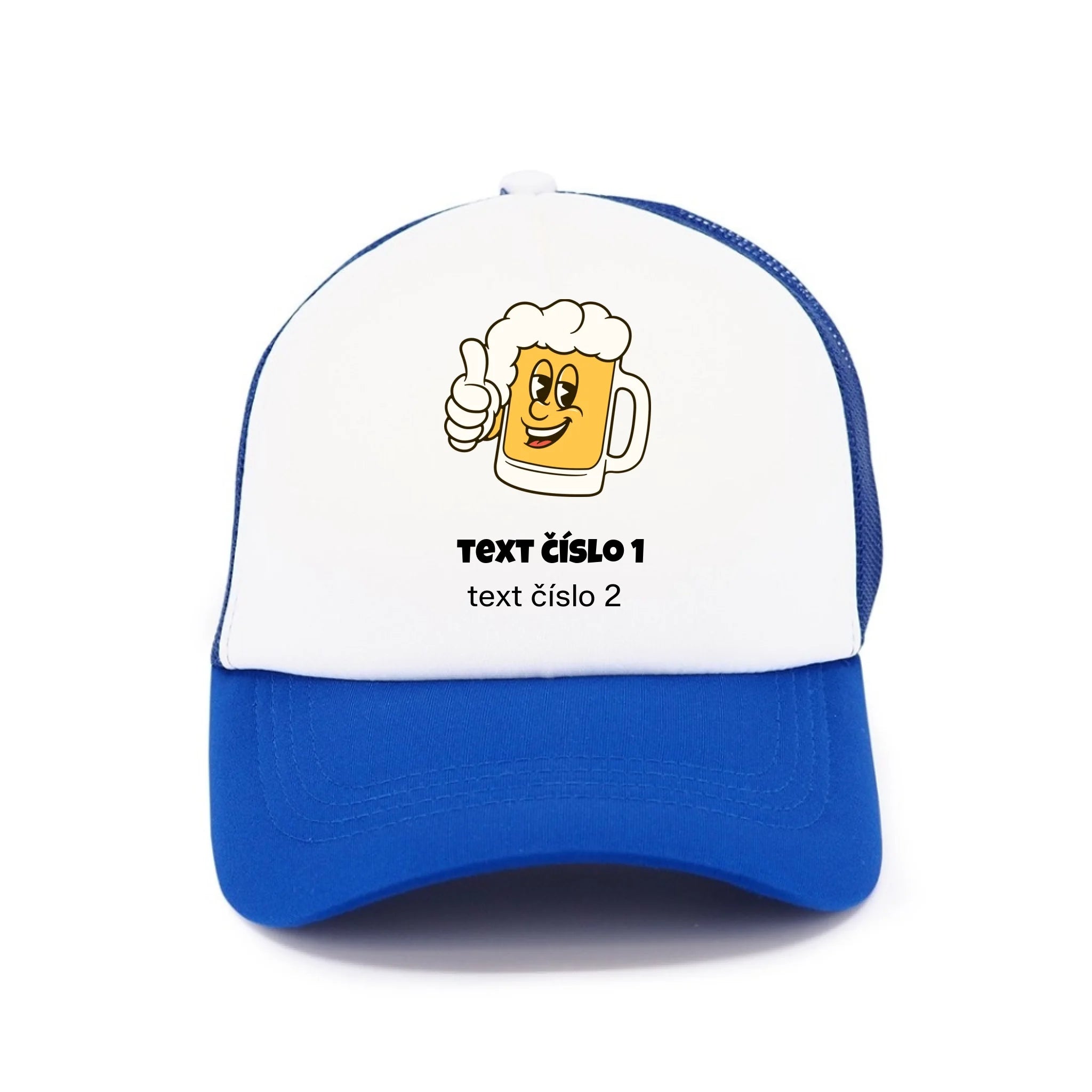 PIVO VÝBĚR OBRÁZKU (10+motivů) a MOŽNOST DOPLNIT VLASTNÍ TEXTY kšiltovka Kšiltovka TRUCKER modrá 58
