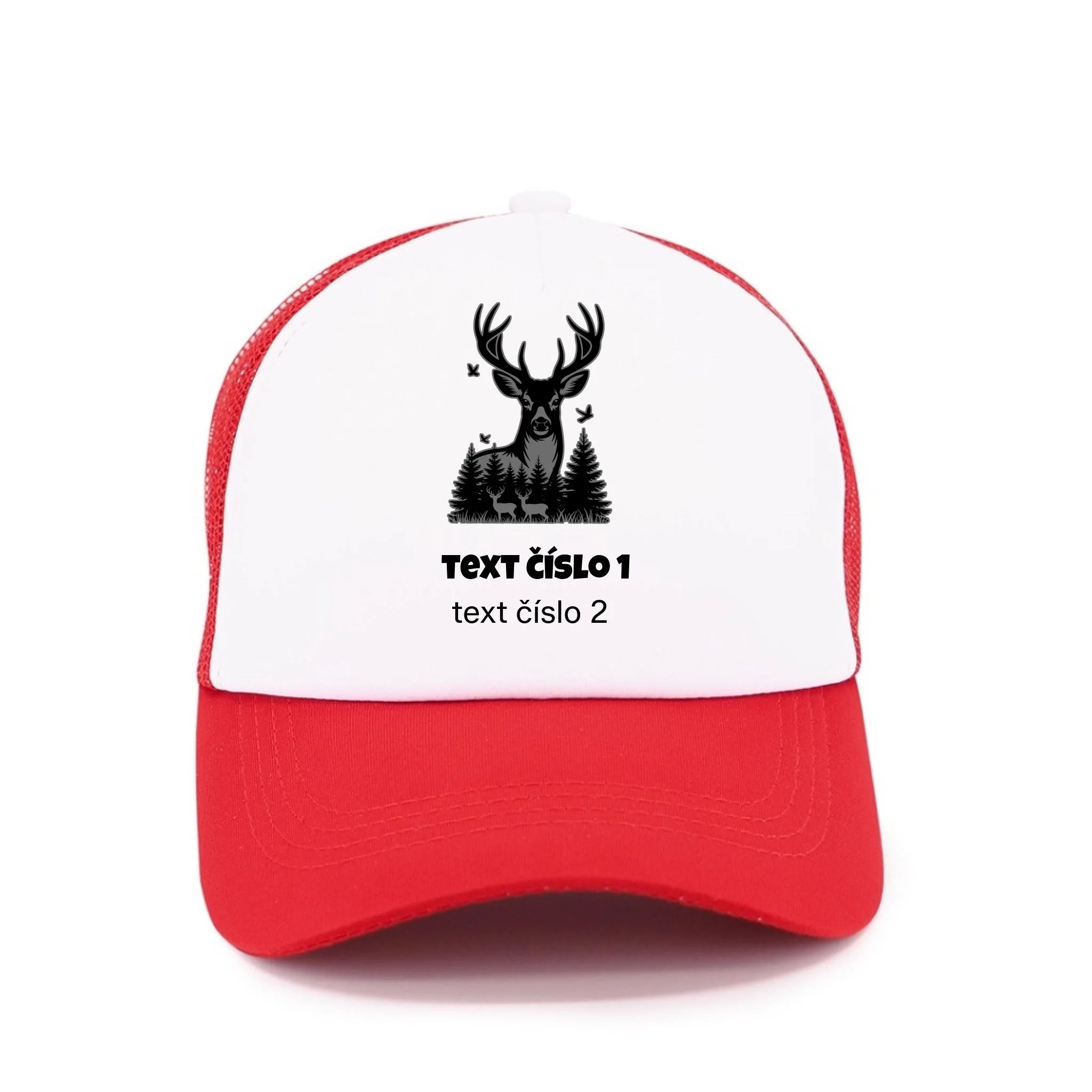 myslivost VÝBĚR OBRÁZKU (10+motivů) a MOŽNOST DOPLNIT VLASTNÍ TEXTY kšiltovka Kšiltovka TRUCKER červená 58