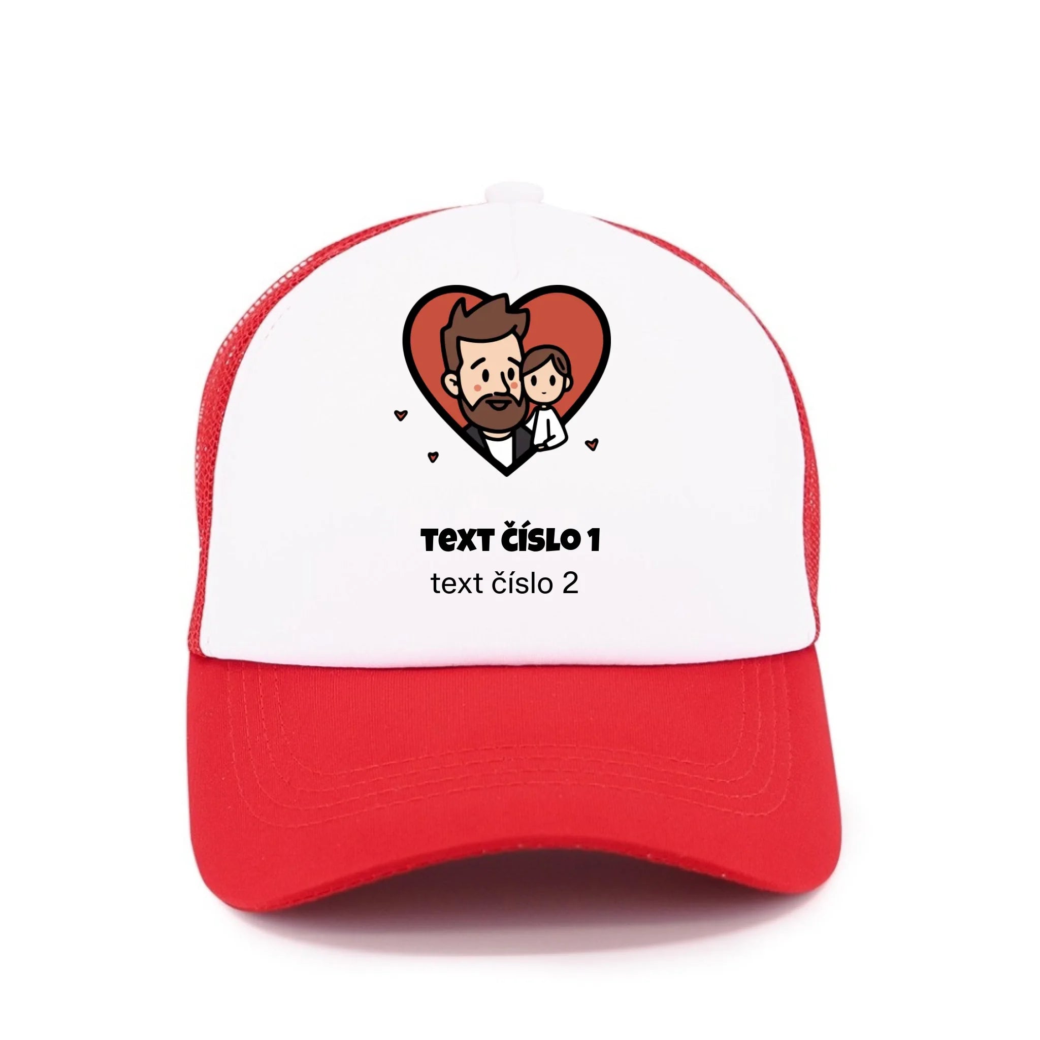NEJ TÁTA VÝBĚR OBRÁZKU (10+motivů) a MOŽNOST DOPLNIT VLASTNÍ TEXTY kšiltovka Kšiltovka TRUCKER červená 58