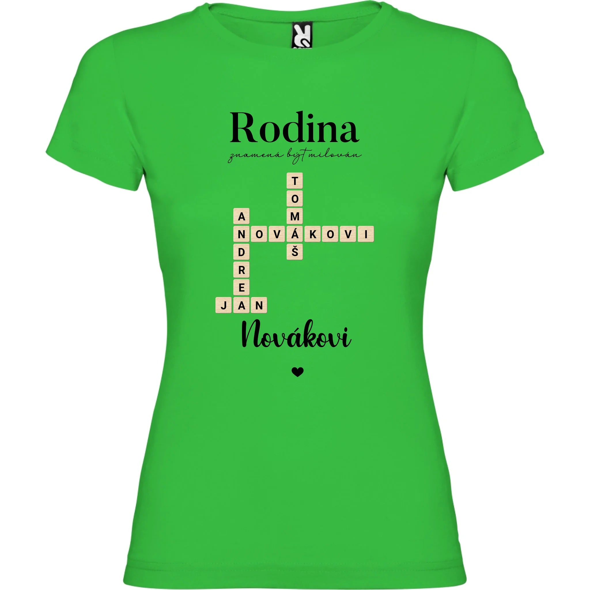 DÍVČÍ TRIČKO s motivem RODINA SCRABLE (vložíte jména, doplníte texty)