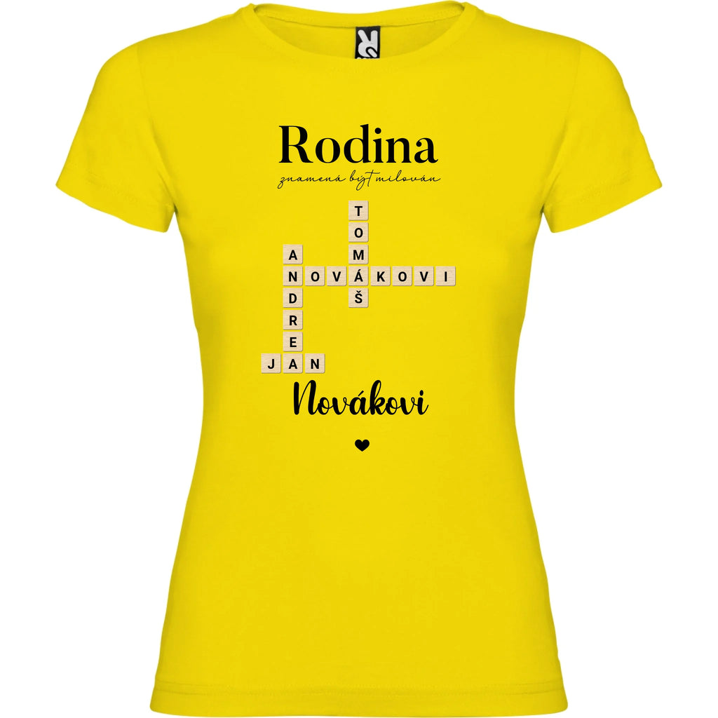 DÍVČÍ TRIČKO s motivem RODINA SCRABLE (vložíte jména, doplníte texty)