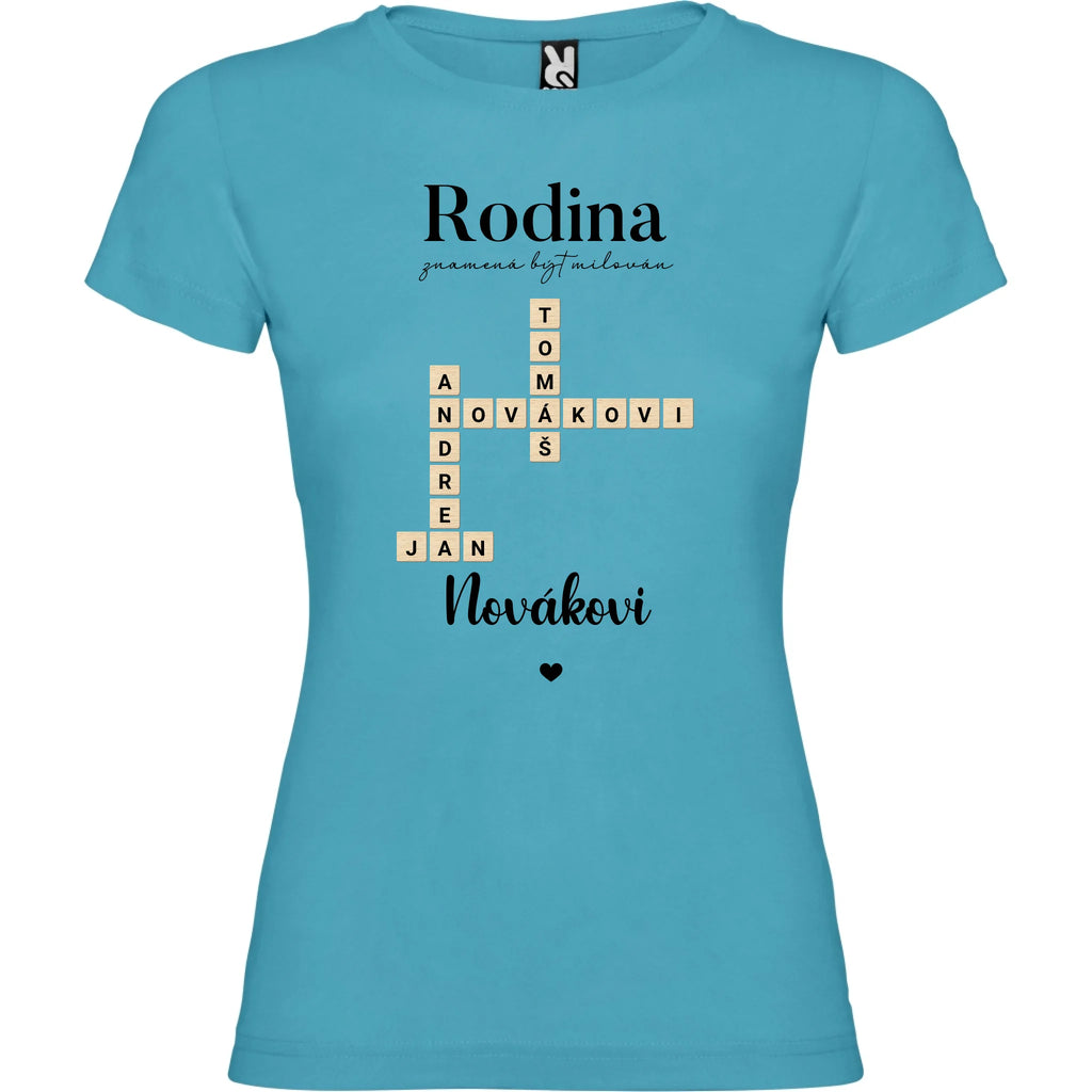 DÍVČÍ TRIČKO s motivem RODINA SCRABLE (vložíte jména, doplníte texty)