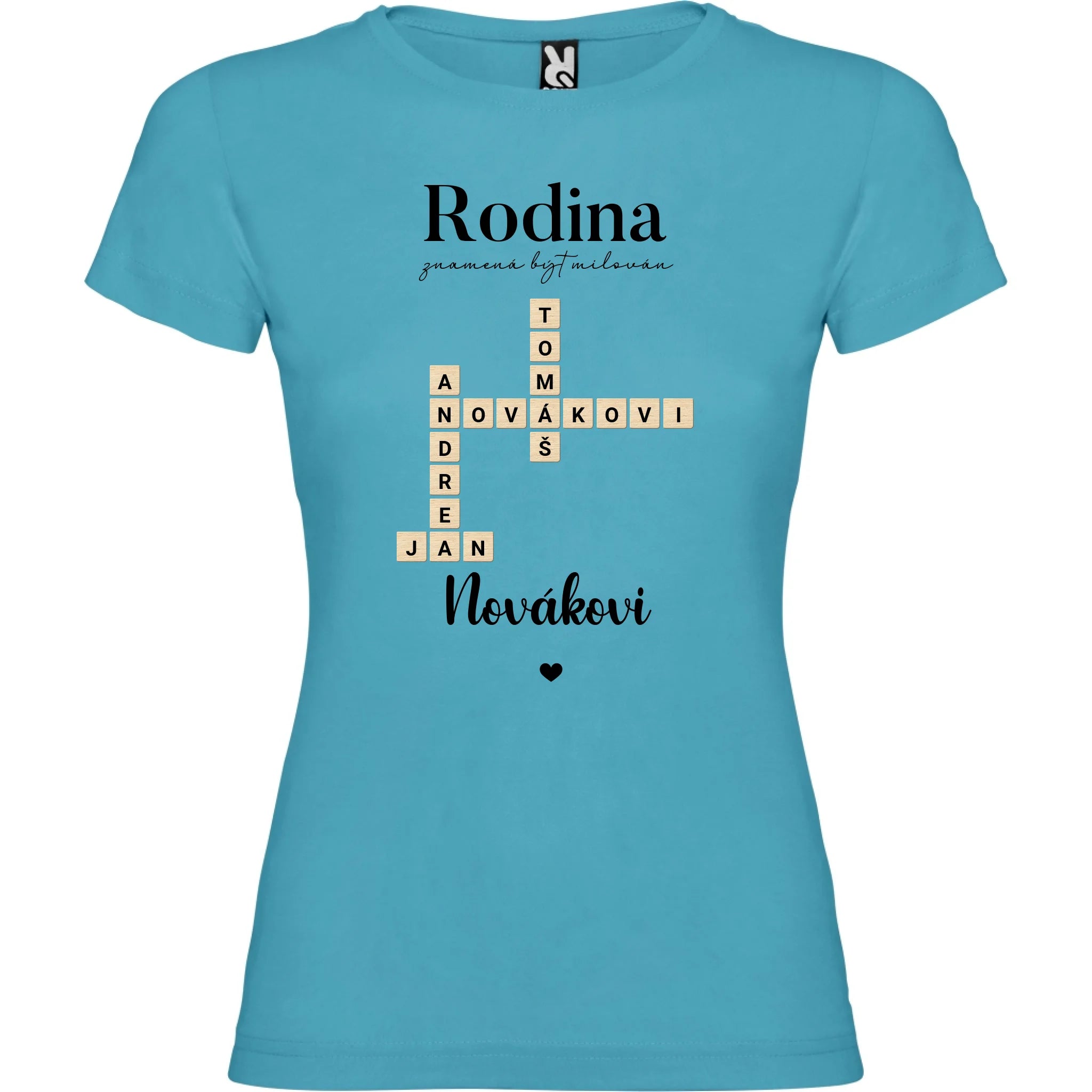 DÍVČÍ TRIČKO s motivem RODINA SCRABLE (vložíte jména, doplníte texty)