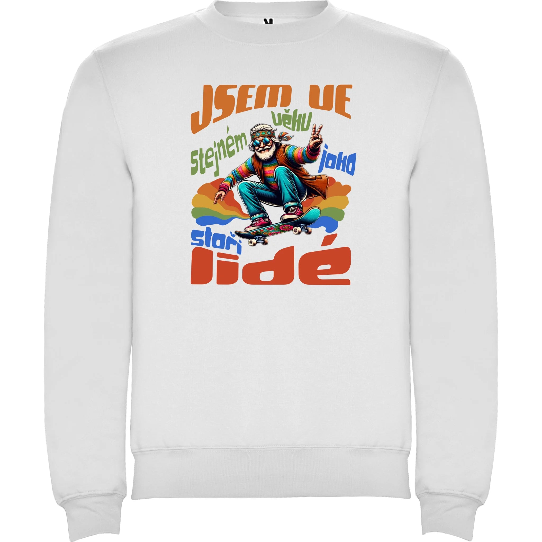 PÁNSKÁ MIKINA BEZ KAPUCE s motivem DĚDEČEK potisk jen dopředu unisex mikina clasica Bílá