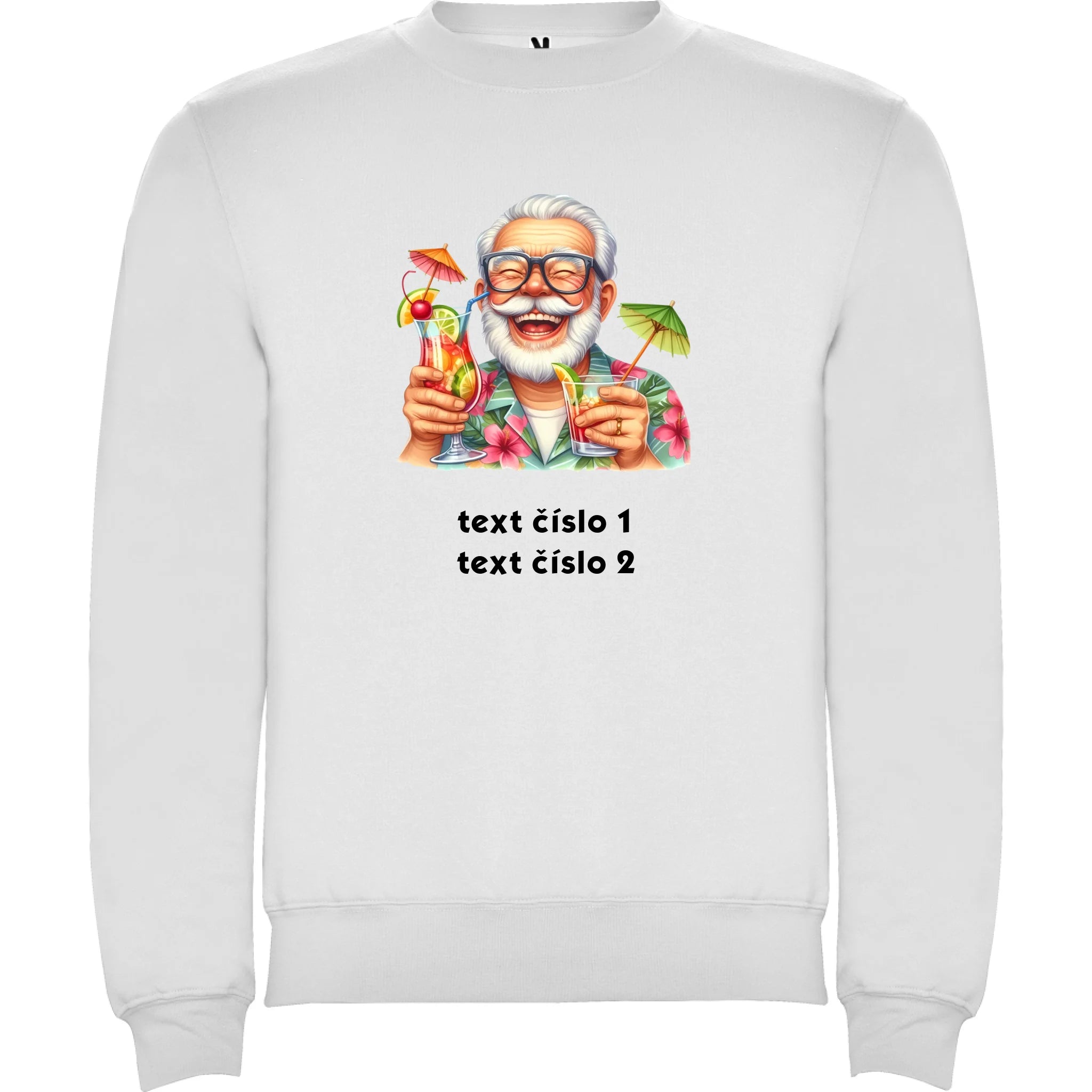 PÁNSKÁ MIKINA BEZ KAPUCE s motivem DĚDEČEK (výběr z 10+ obrázků, možnost doplnit vlastní texty) potisk jen dopředu unisex mikina clasica Bílá