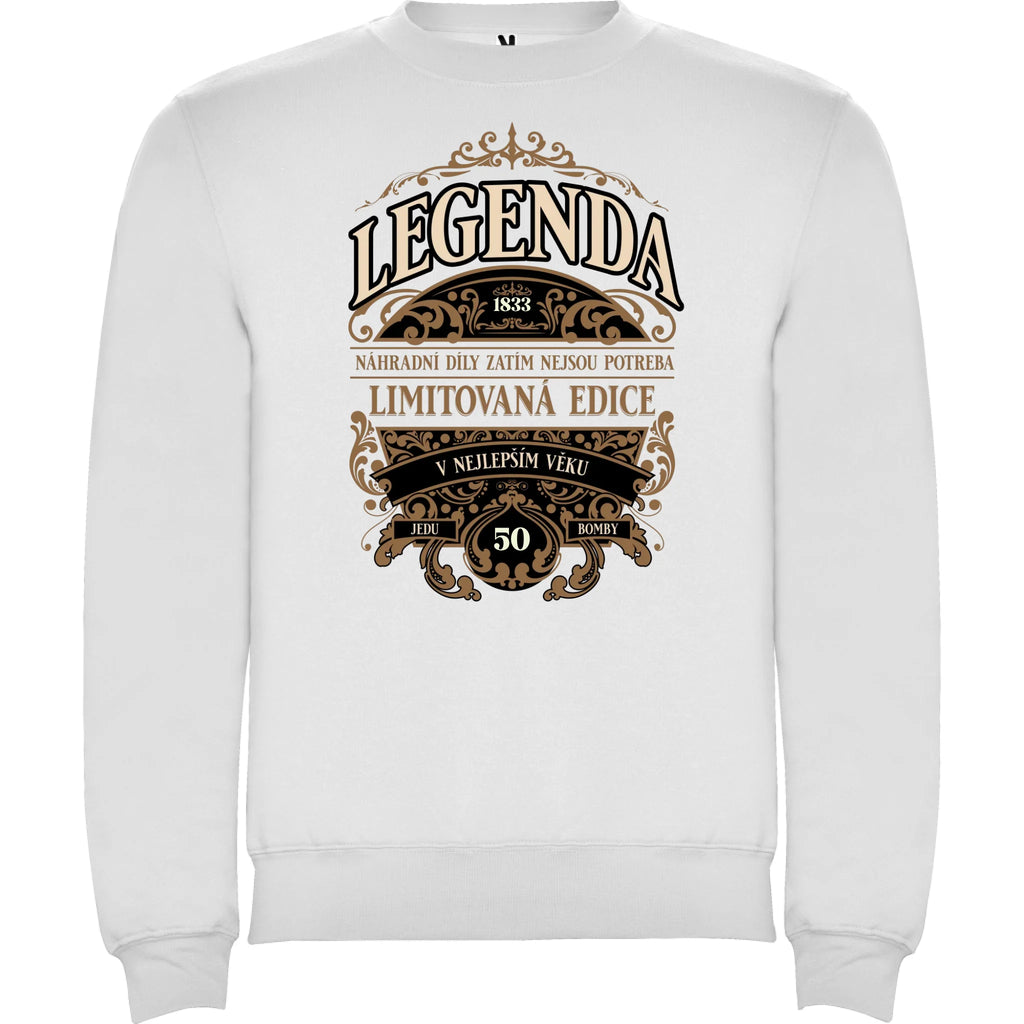 narozeniny LEGENDA pánská mikina bez kapuce potisk jen dopředu unisex mikina clasica Bílá