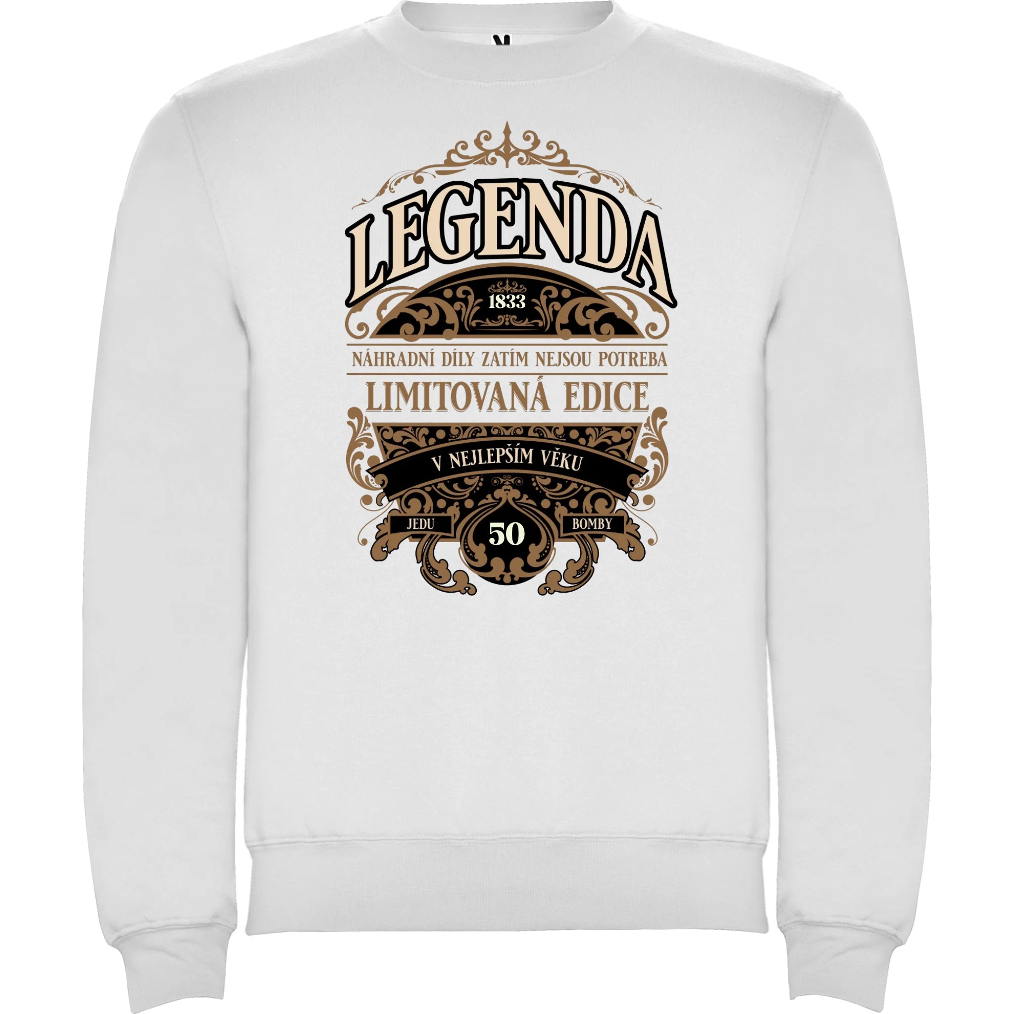 narozeniny LEGENDA pánská mikina bez kapuce potisk jen dopředu unisex mikina clasica Bílá