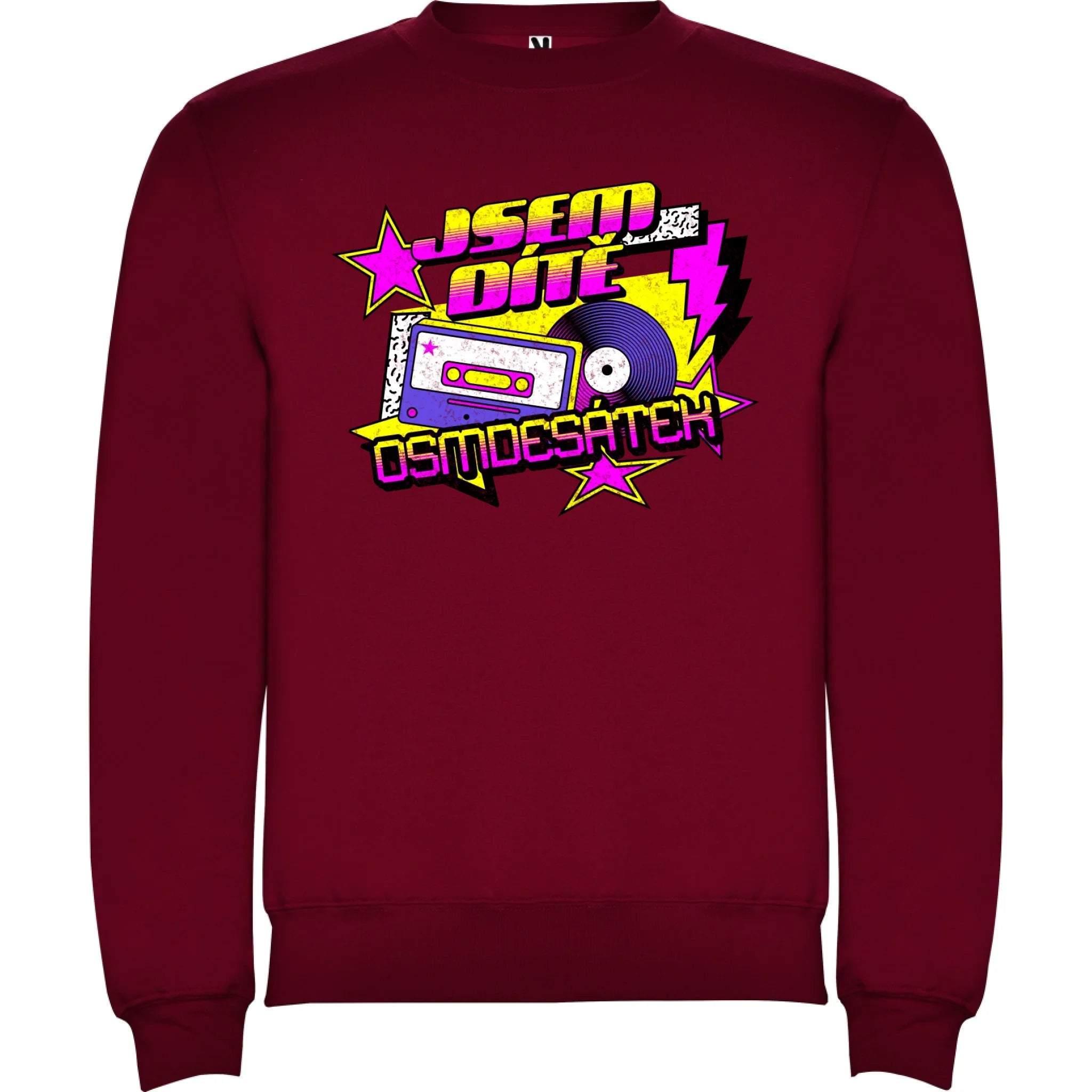 DÍTĚ OSMDESÁTEK (výběr ze 3 motivů) unisex mikina bez kapuce potisk jen dopředu unisex mikina clasica Granátová