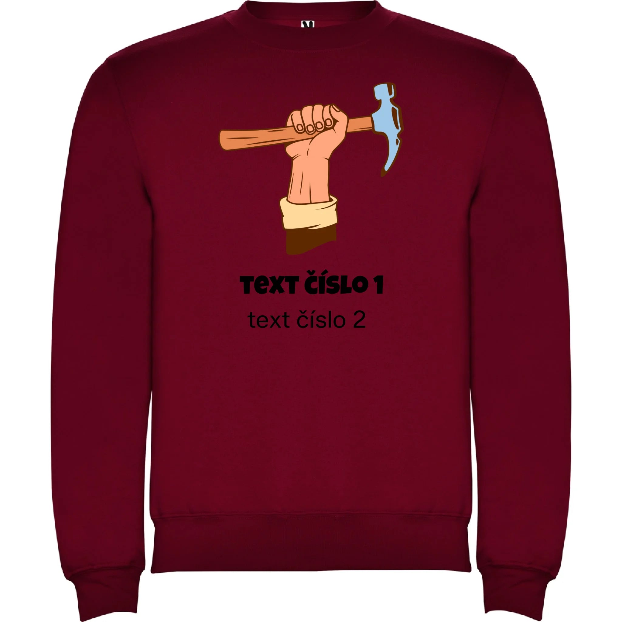 PRACOVNÍ VÝBĚR OBRÁZKU (10+motivů) a MOŽNOST DOPLNIT VLASTNÍ TEXTY unisex mikina bez kapuce potisk jen dopředu unisex mikina clasica Granátová