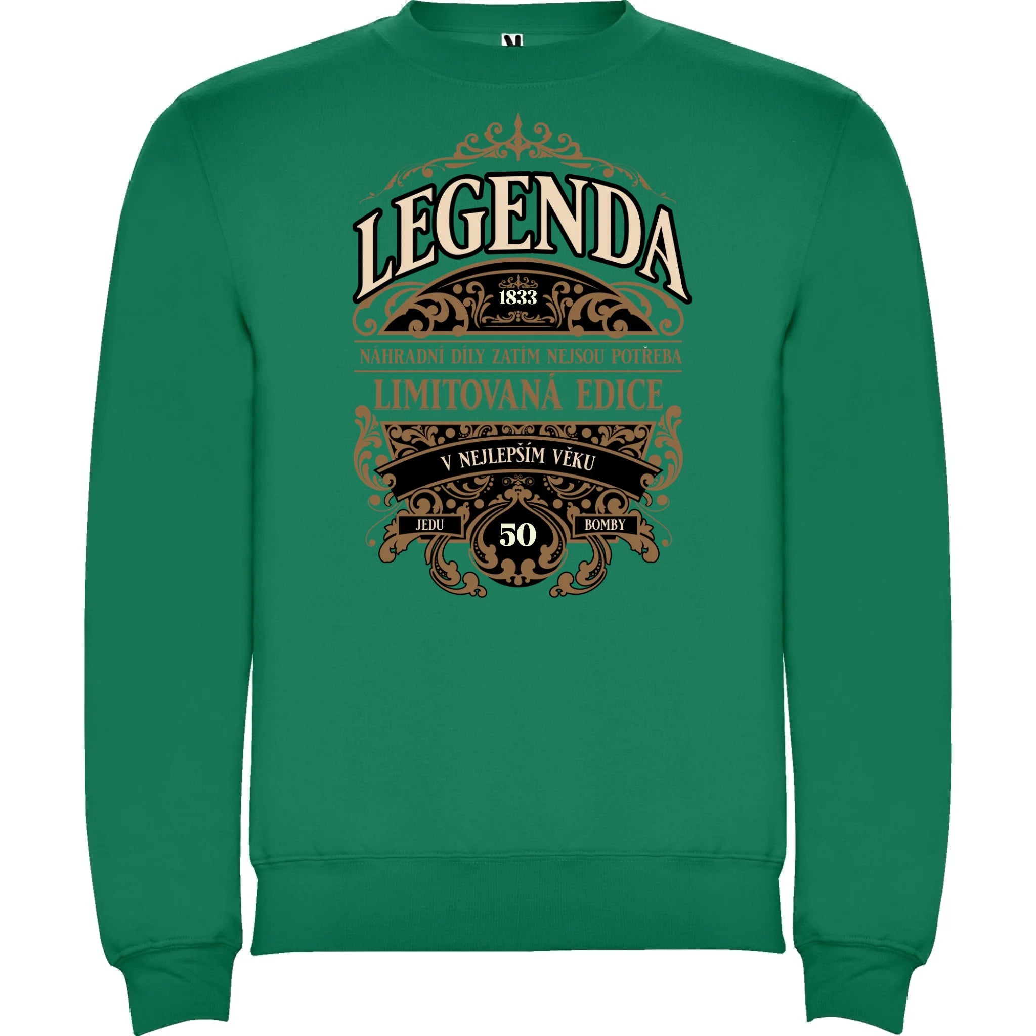 narozeniny LEGENDA pánská mikina bez kapuce potisk jen dopředu unisex mikina clasica Sytě zelená