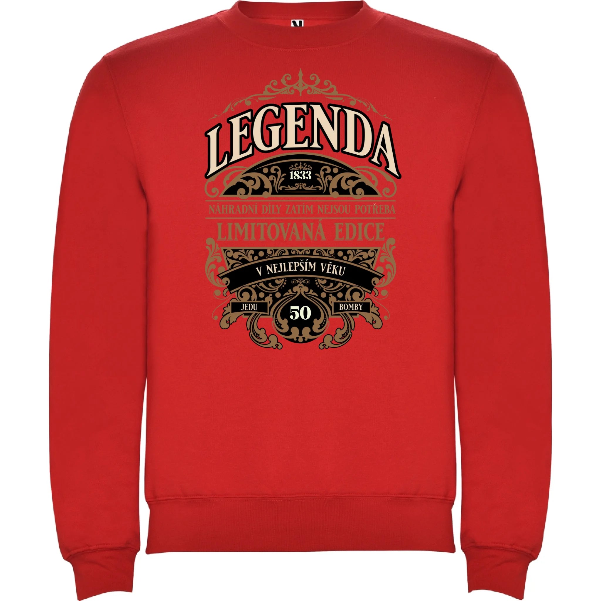 narozeniny LEGENDA pánská mikina bez kapuce potisk jen dopředu unisex mikina clasica Červená