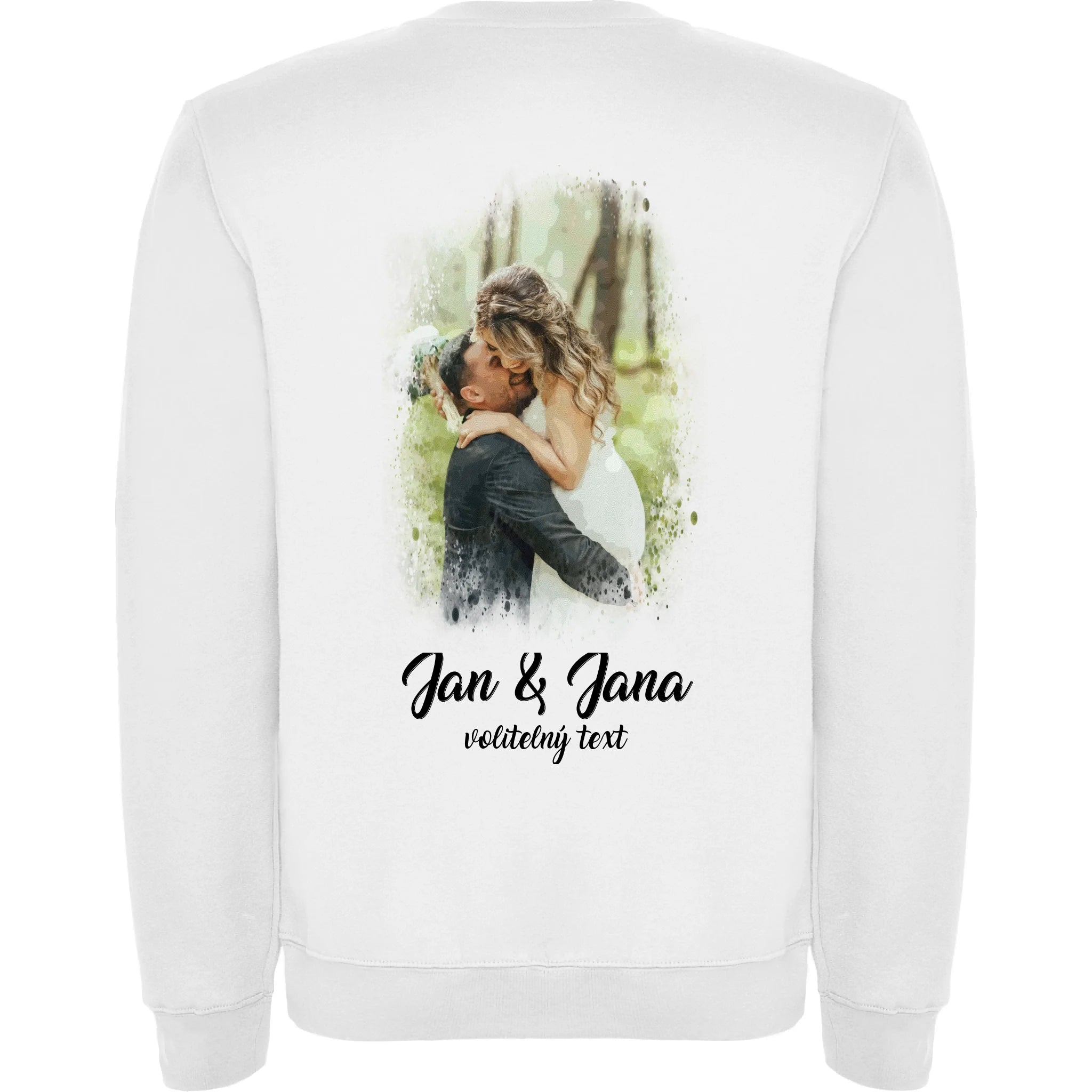 SVATEBNÍ FOTO - VLOŽTE FOTO A DOPLŇTE TEXTY unisex mikina bez kapuce potisk jen na záda unisex mikina clasica Bílá