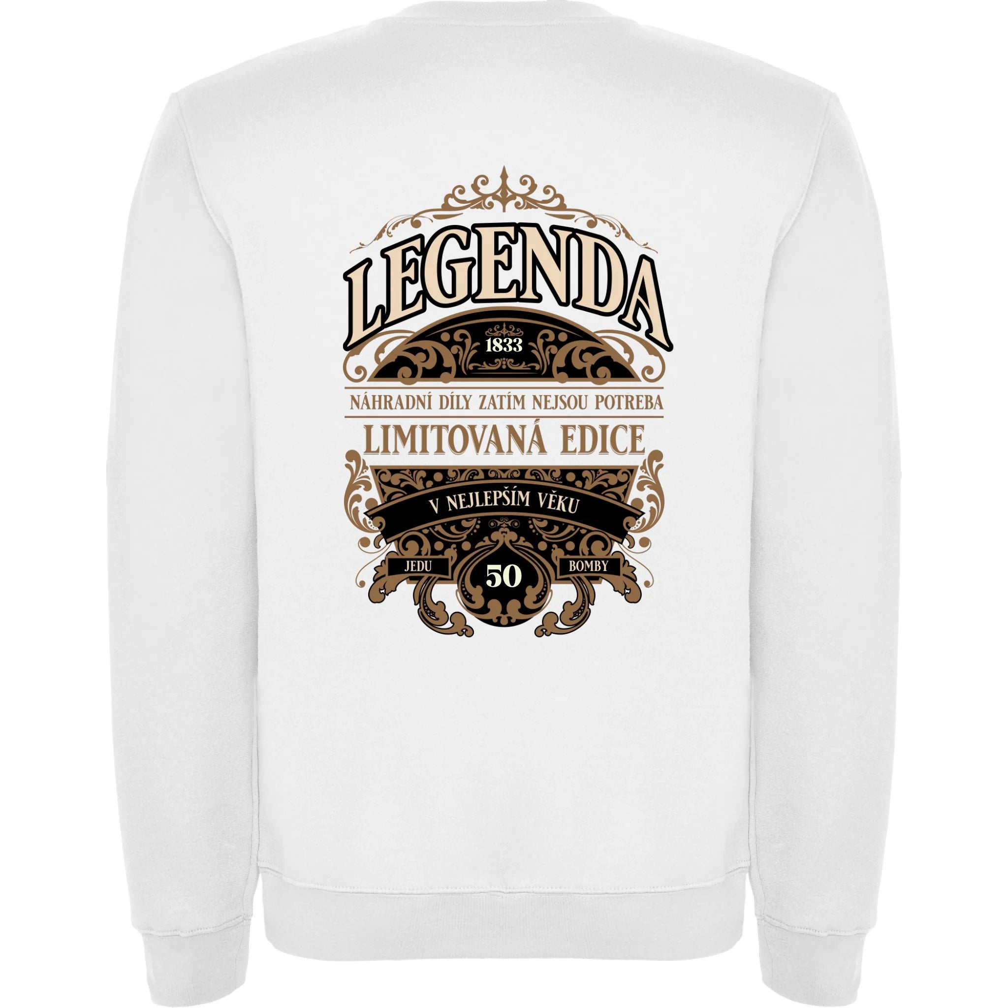 narozeniny LEGENDA pánská mikina bez kapuce potisk jen na záda unisex mikina clasica Bílá