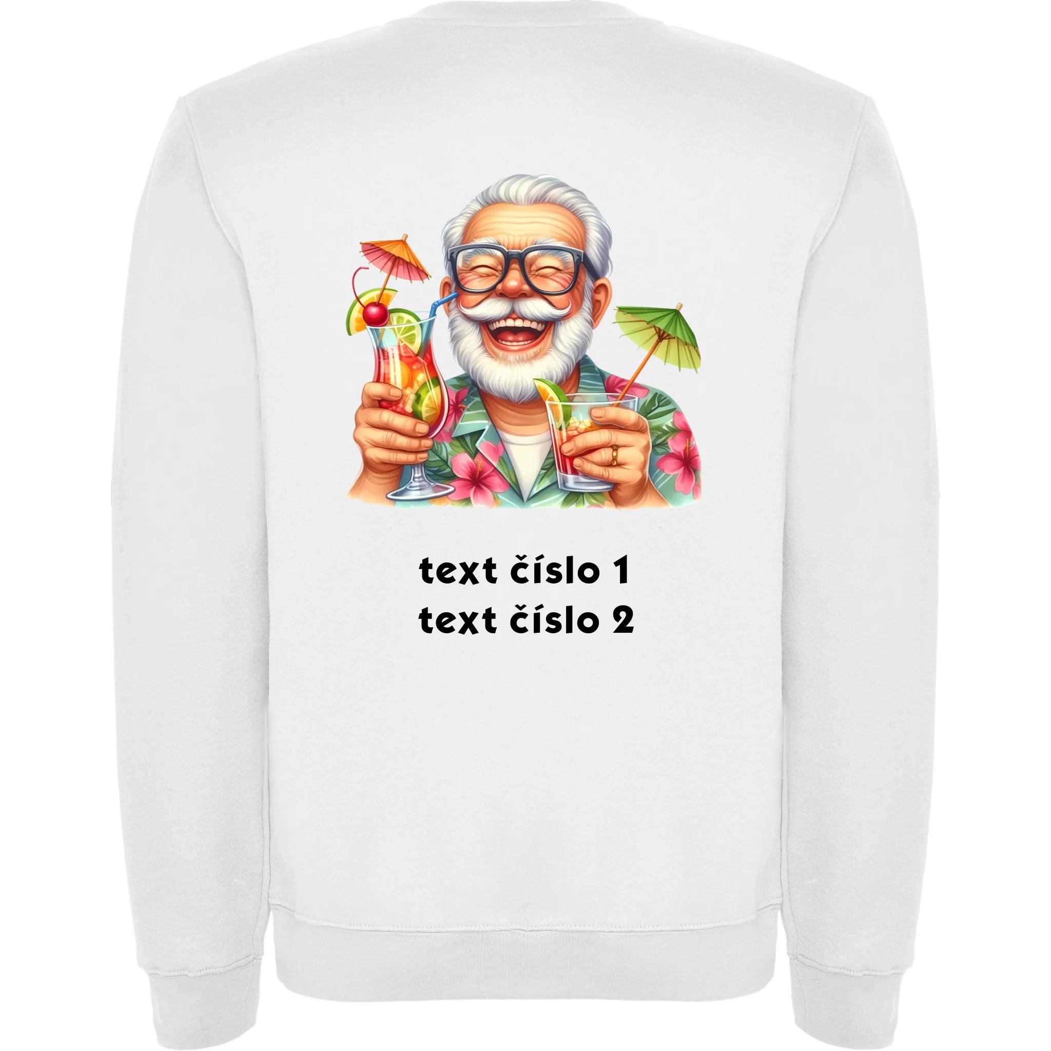 PÁNSKÁ MIKINA BEZ KAPUCE s motivem DĚDEČEK (výběr z 10+ obrázků, možnost doplnit vlastní texty) potisk jen na záda unisex mikina clasica Bílá