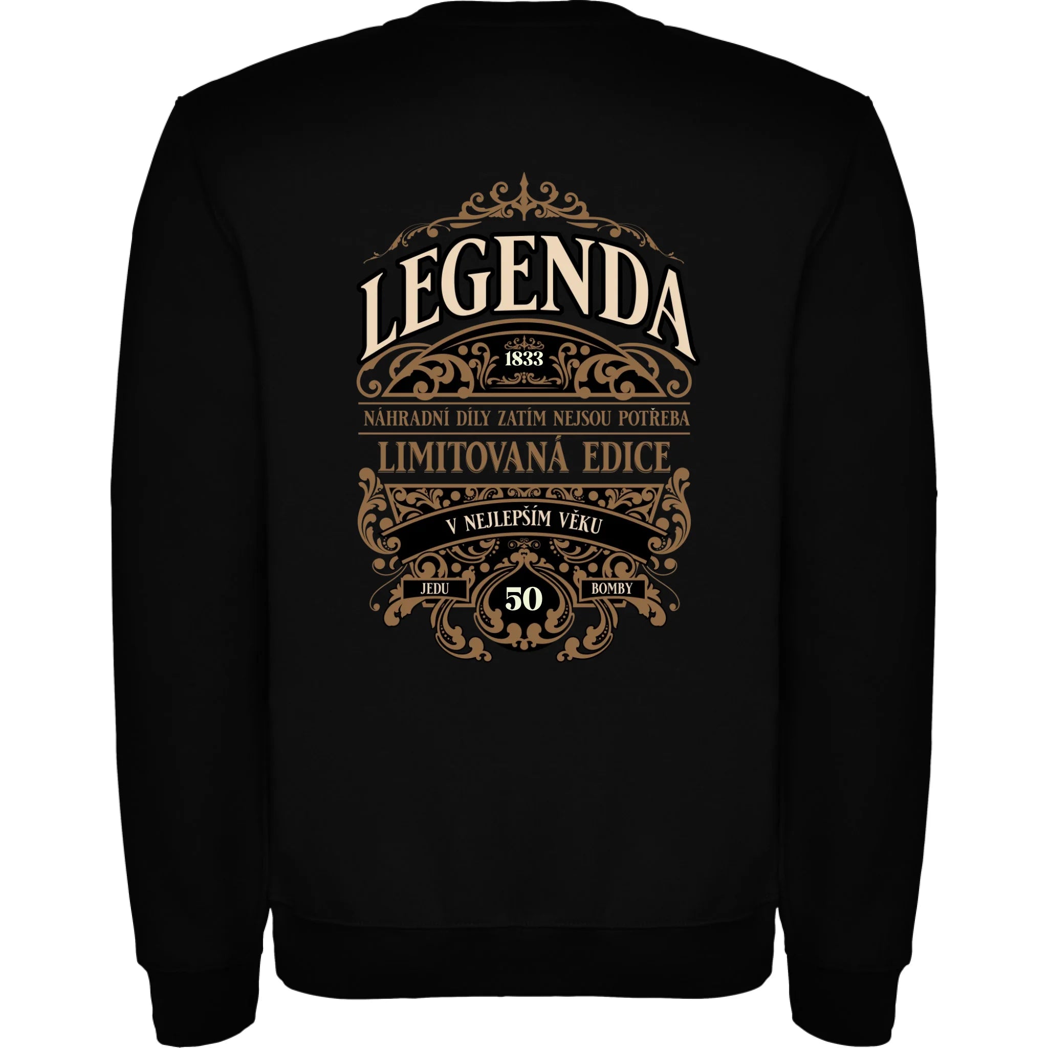 narozeniny LEGENDA pánská mikina bez kapuce potisk jen na záda unisex mikina clasica Černá