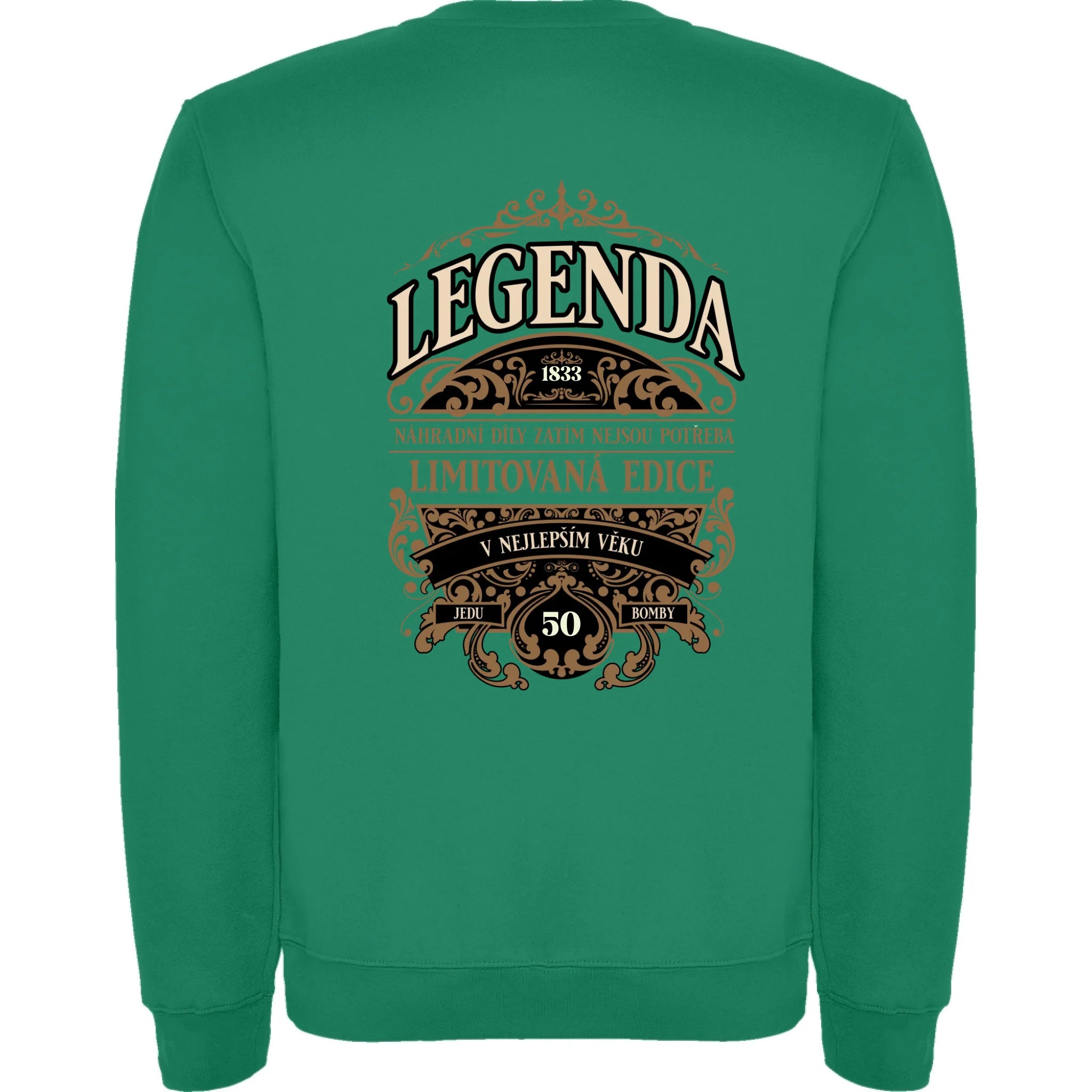 narozeniny LEGENDA pánská mikina bez kapuce potisk jen na záda unisex mikina clasica Sytě zelená