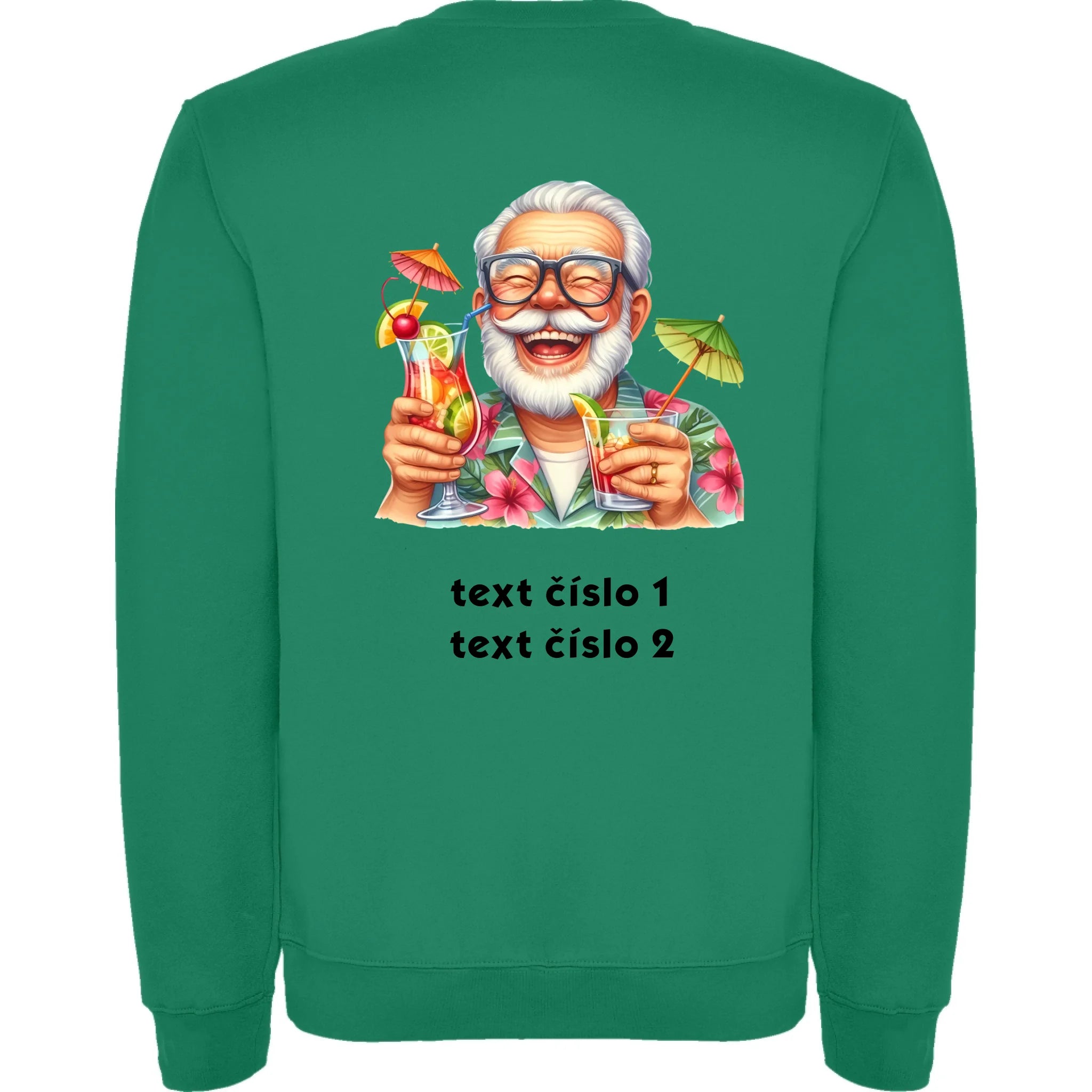 PÁNSKÁ MIKINA BEZ KAPUCE s motivem DĚDEČEK (výběr z 10+ obrázků, možnost doplnit vlastní texty) potisk jen na záda unisex mikina clasica Sytě zelená