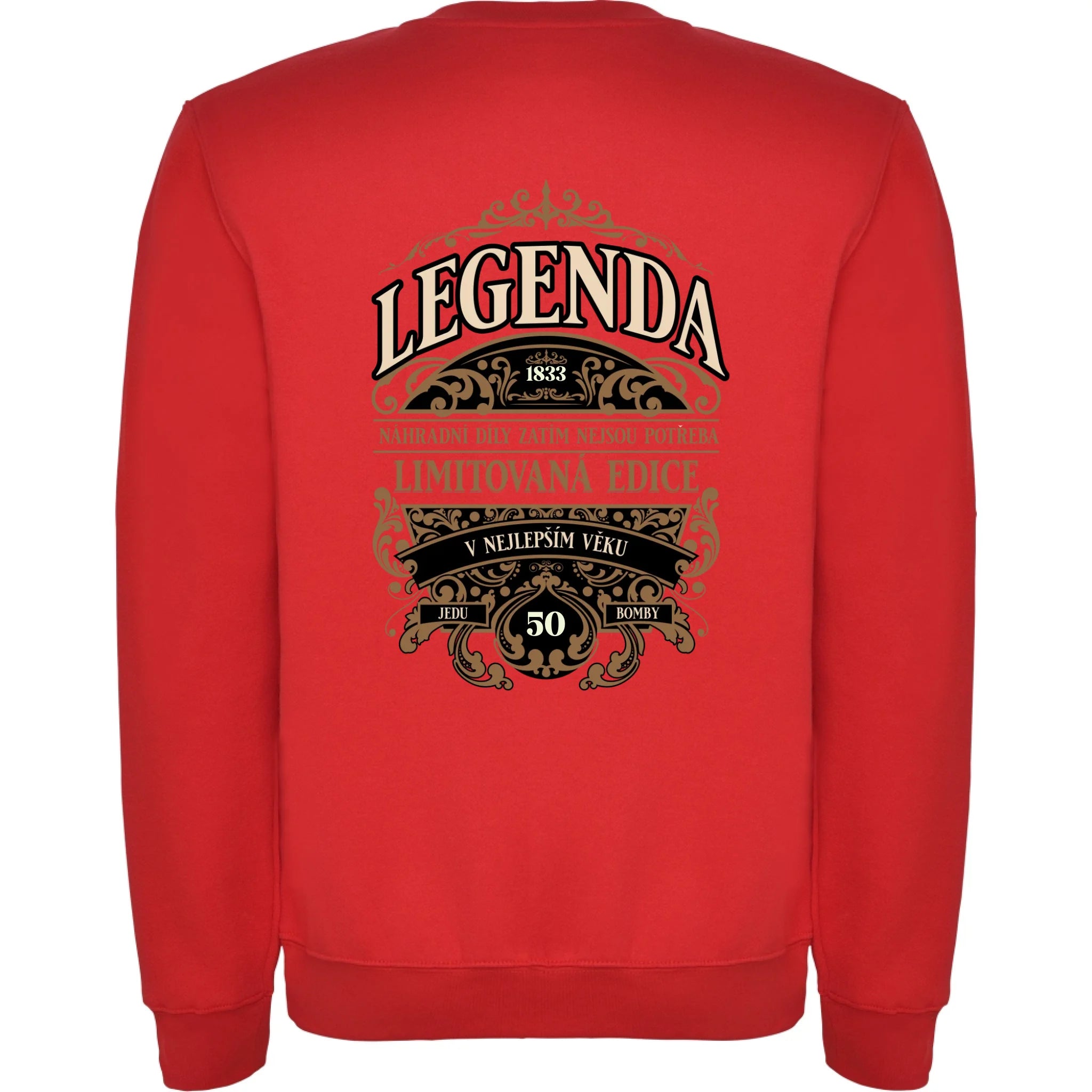 narozeniny LEGENDA pánská mikina bez kapuce potisk jen na záda unisex mikina clasica Červená