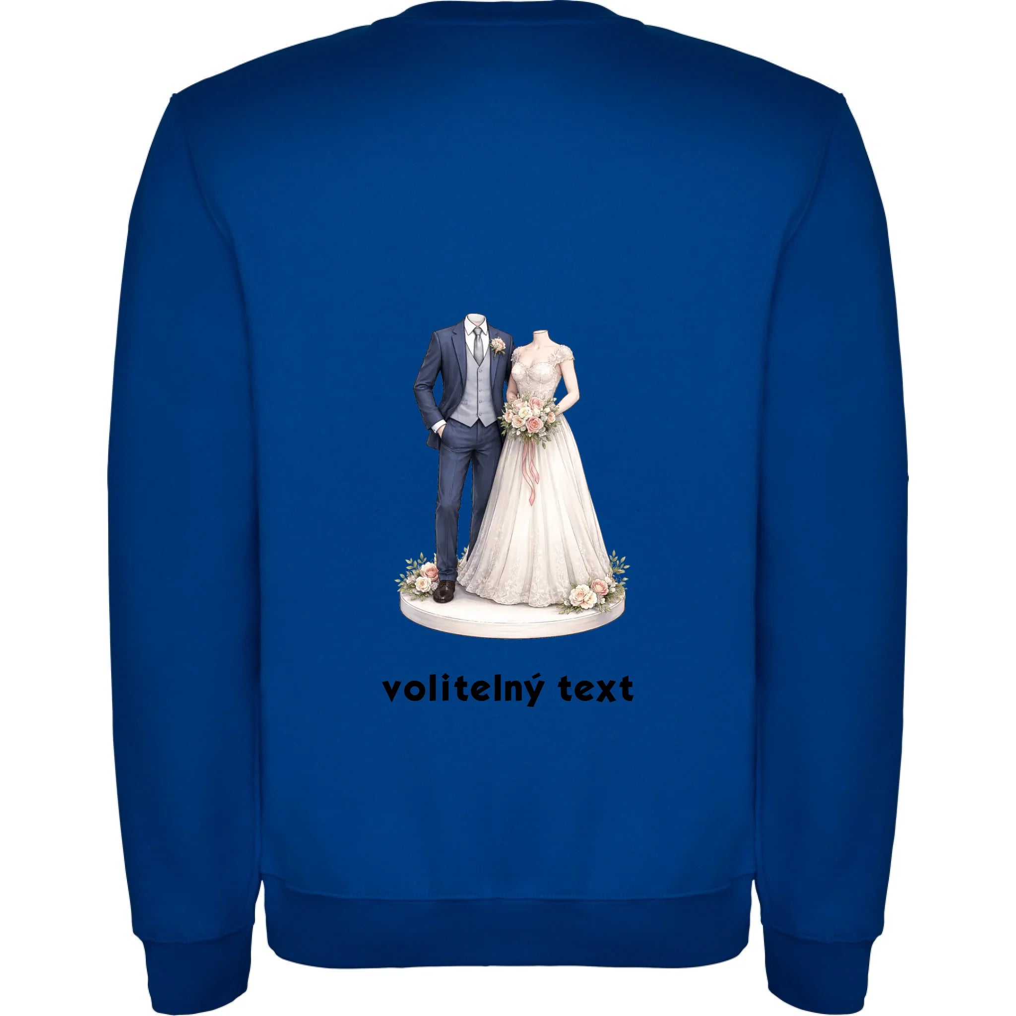 NOVOMANŽELÉ (ZATÍM) BEZ HLAVY - VLOŽTE FOTO, AUTOMATICKÝ OŘEZ unisex mikina bez kapuce potisk jen na záda unisex mikina clasica Modrá
