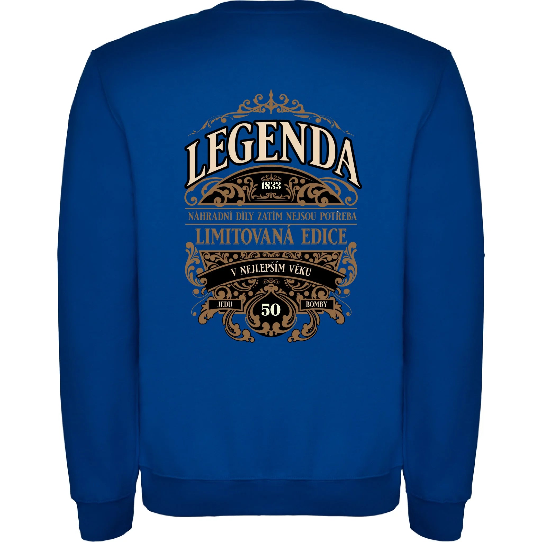 narozeniny LEGENDA pánská mikina bez kapuce potisk jen na záda unisex mikina clasica Modrá