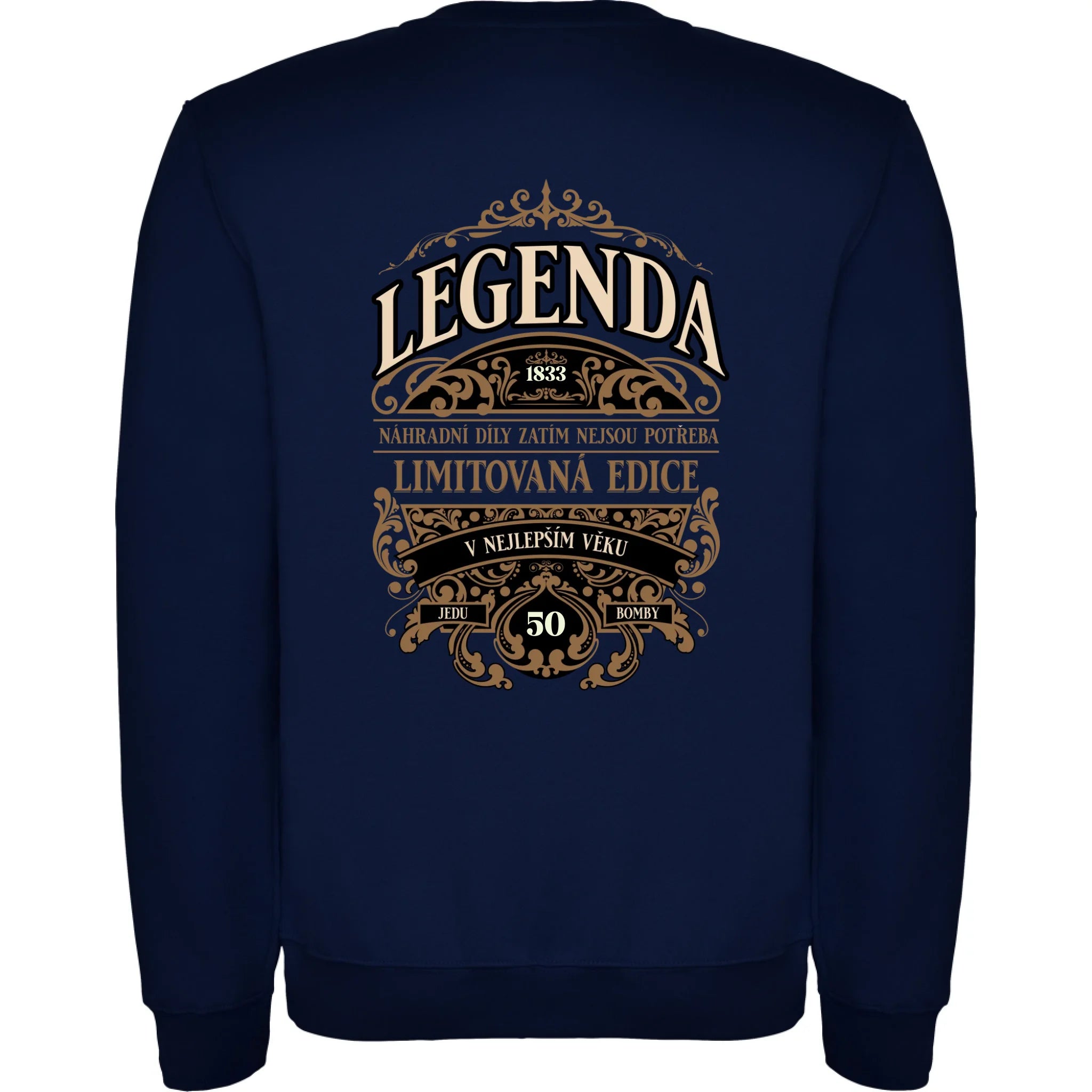 narozeniny LEGENDA pánská mikina bez kapuce potisk jen na záda unisex mikina clasica Námořnická modrá