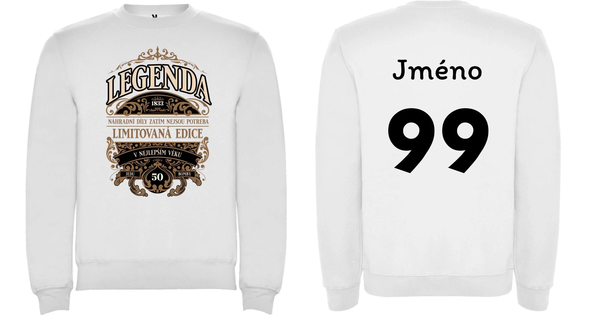 narozeniny LEGENDA pánská mikina bez kapuce oboustranný potisk unisex mikina clasica Bílá