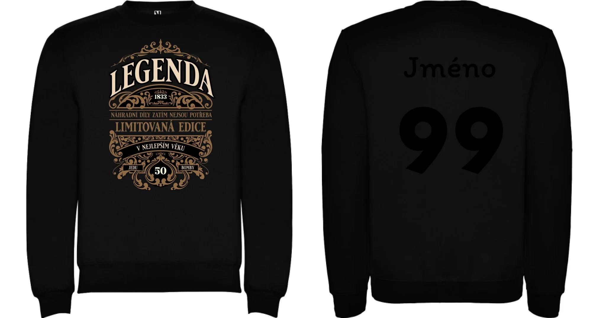 narozeniny LEGENDA pánská mikina bez kapuce oboustranný potisk unisex mikina clasica Černá