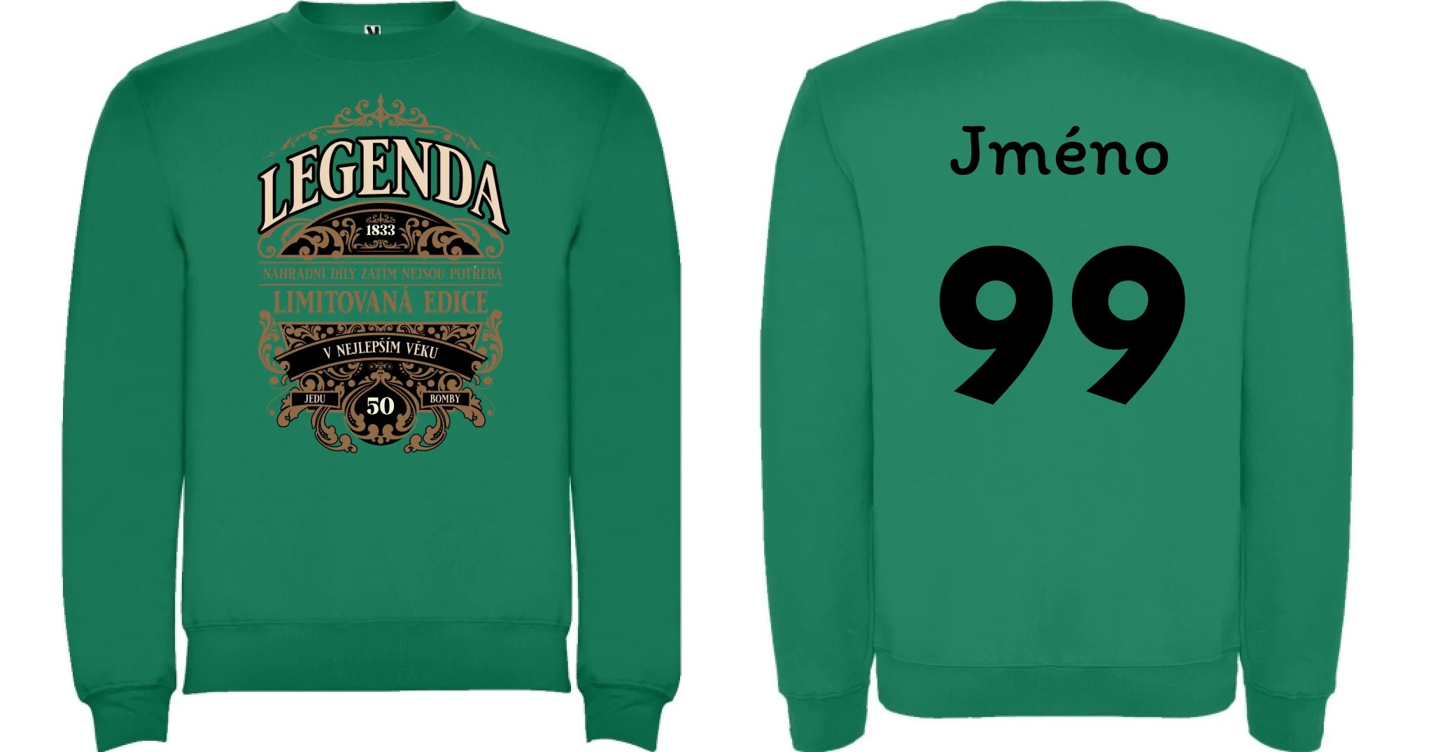 narozeniny LEGENDA pánská mikina bez kapuce oboustranný potisk unisex mikina clasica Sytě zelená