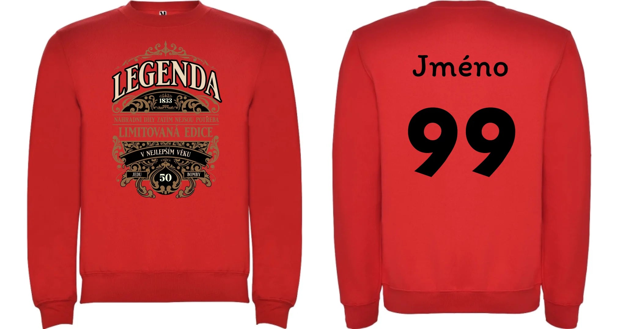 narozeniny LEGENDA pánská mikina bez kapuce oboustranný potisk unisex mikina clasica Červená