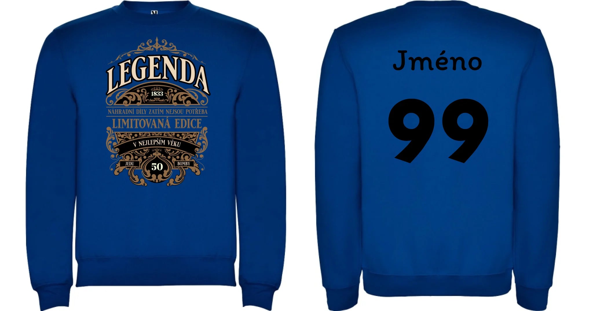 narozeniny LEGENDA pánská mikina bez kapuce oboustranný potisk unisex mikina clasica Modrá