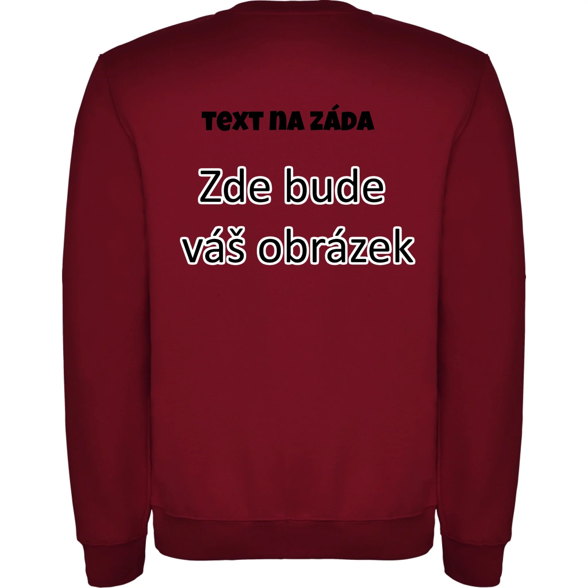 UNISEX mikina týmová POTISK NA ZÁDA Potisk jen na záda Granátová