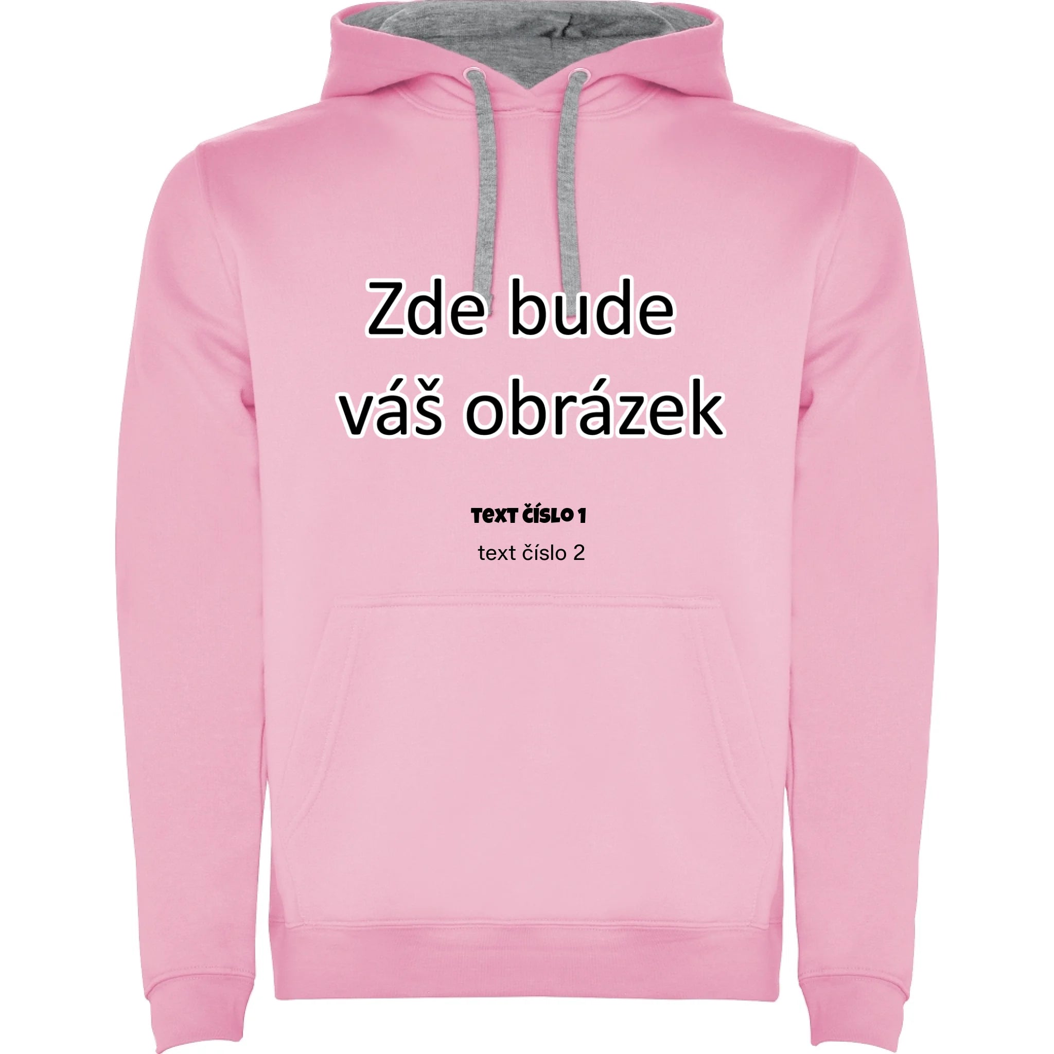 PÁNSKÁ / DÁMSKÁ / DĚTSKÁ mikina s kapucí týmová POTISK DOPŘEDU potisk pánská dětská Růžová