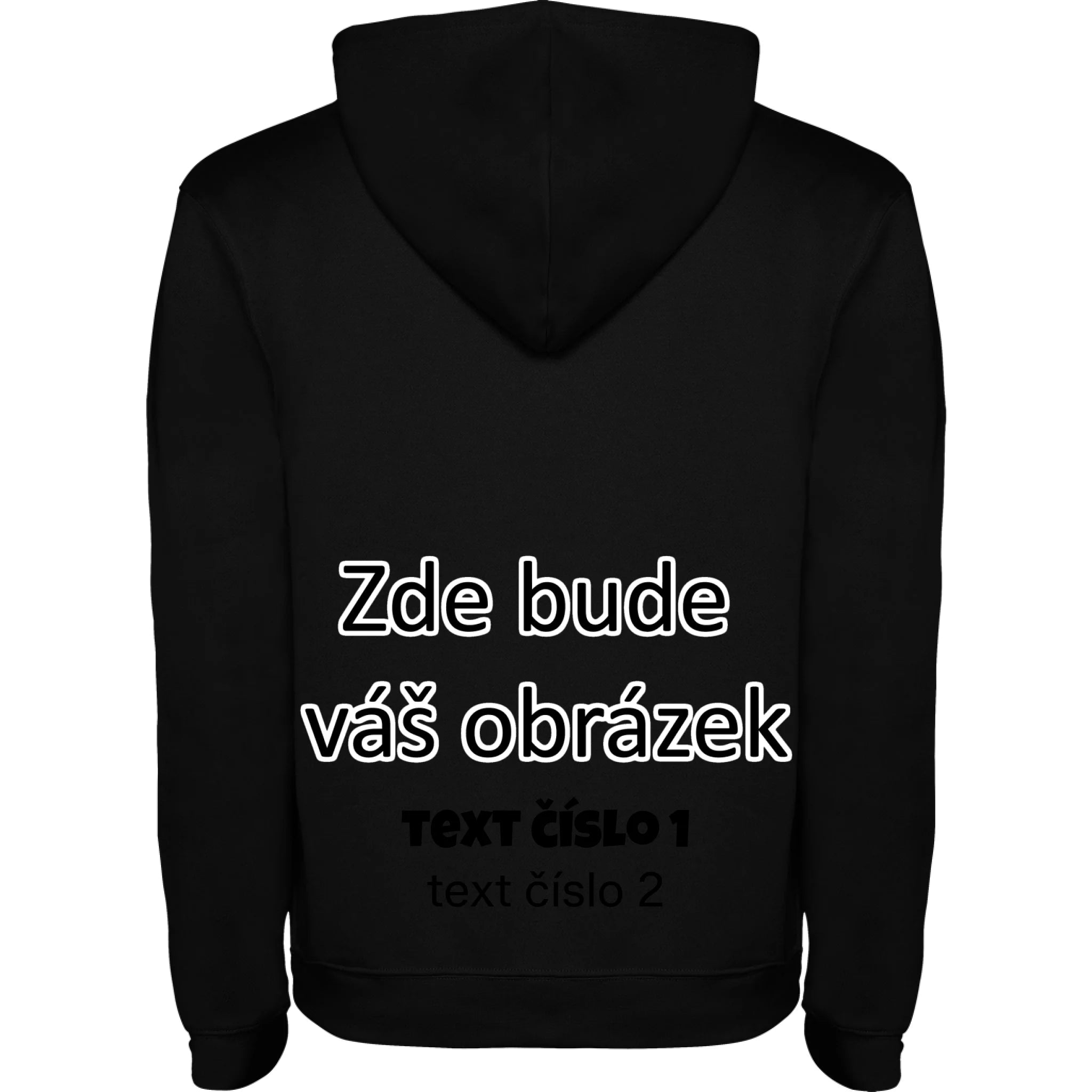 PÁNSKÁ / DÁMSKÁ / DĚTSKÁ mikina s kapucí týmová POTISK NA ZÁDA potisk pánská dětská Černá