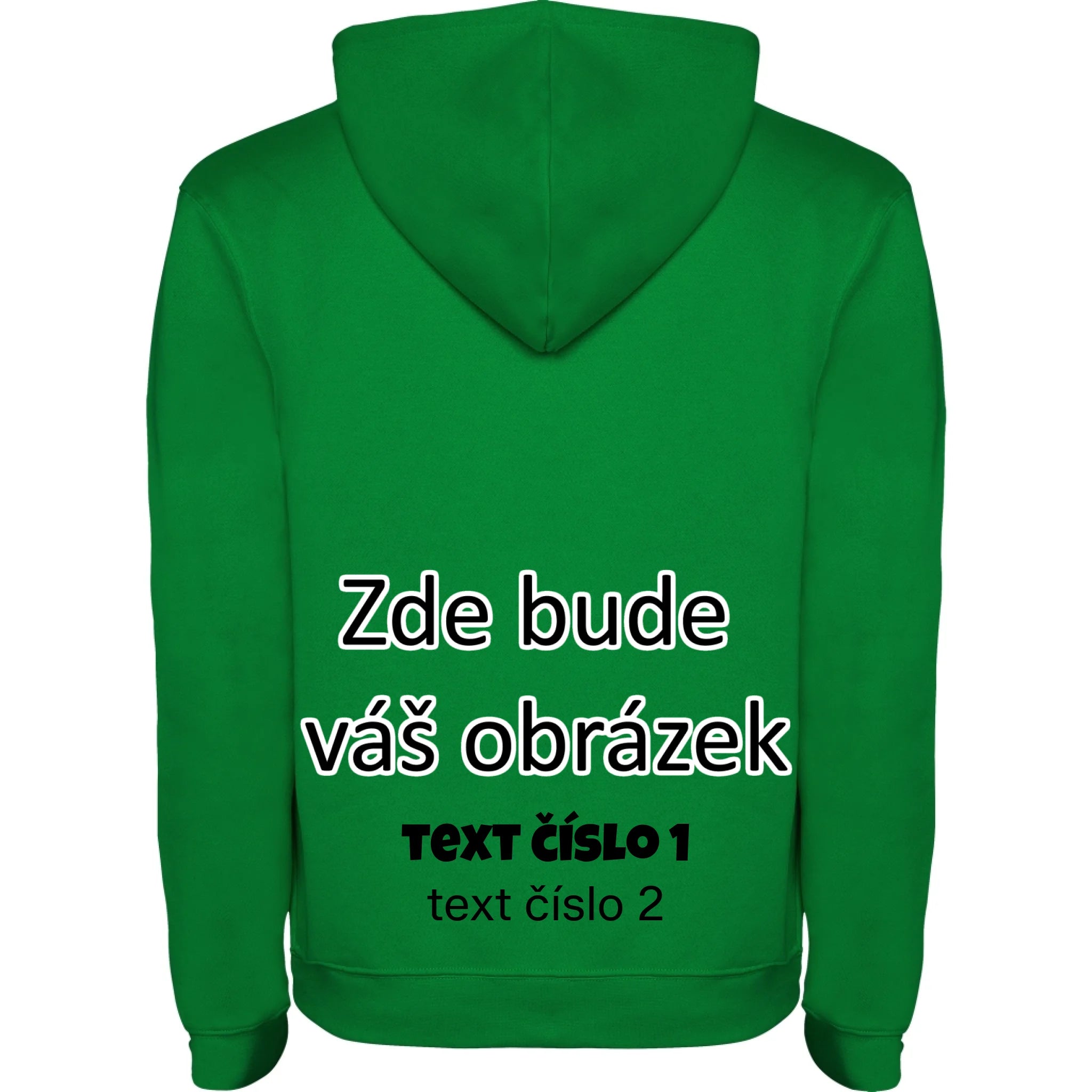 PÁNSKÁ / DÁMSKÁ / DĚTSKÁ mikina s kapucí týmová POTISK NA ZÁDA potisk pánská dětská Sytě zelená bílá