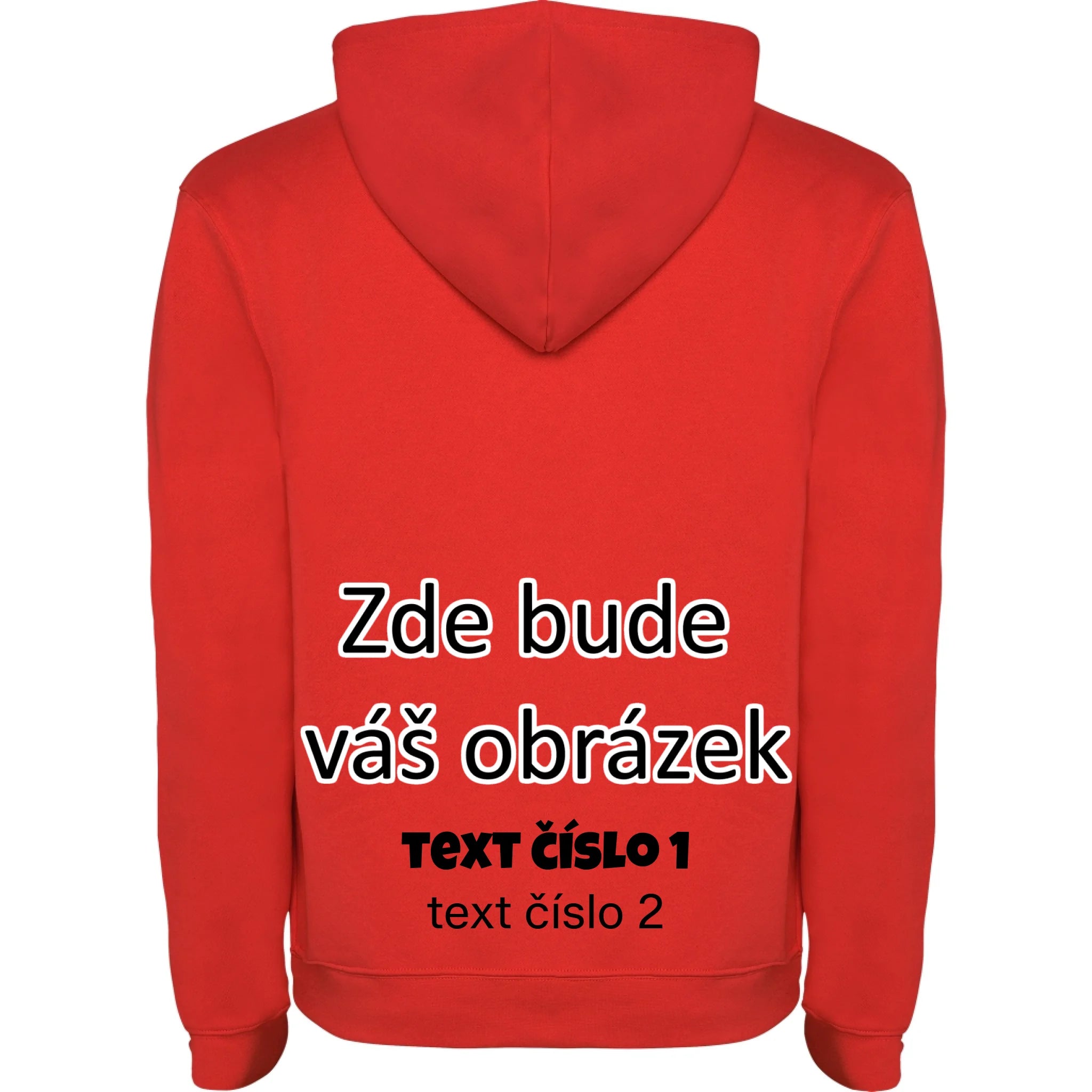 PÁNSKÁ / DÁMSKÁ / DĚTSKÁ mikina s kapucí týmová POTISK NA ZÁDA potisk pánská dětská Červená černá