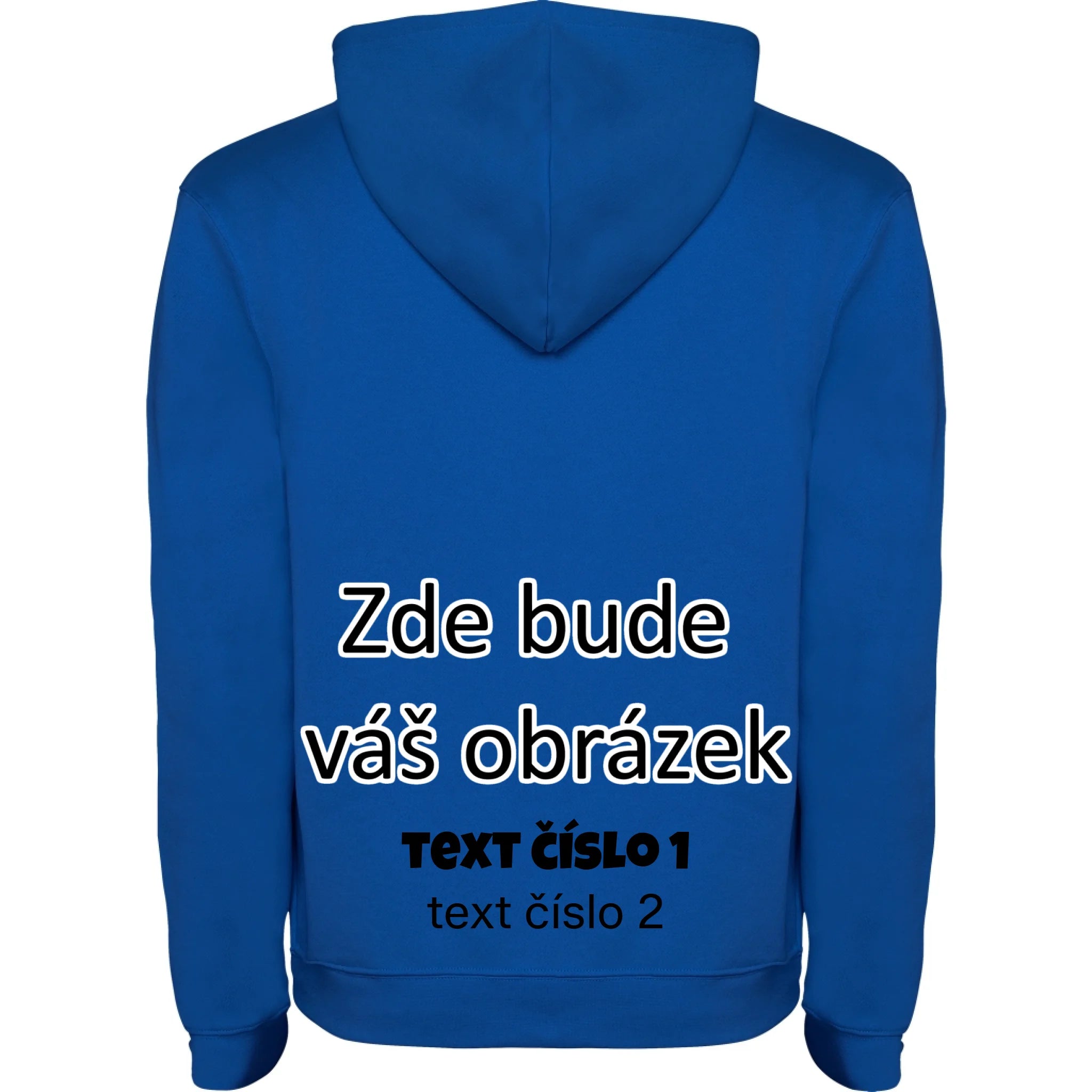 PÁNSKÁ / DÁMSKÁ / DĚTSKÁ mikina s kapucí týmová POTISK NA ZÁDA potisk pánská dětská Modrá bílá