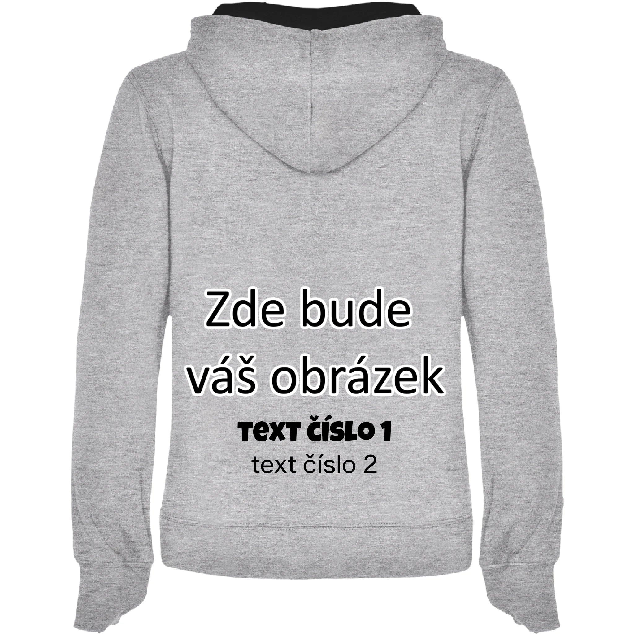 PÁNSKÁ / DÁMSKÁ / DĚTSKÁ mikina s kapucí týmová POTISK NA ZÁDA potisk dámská Melír černá