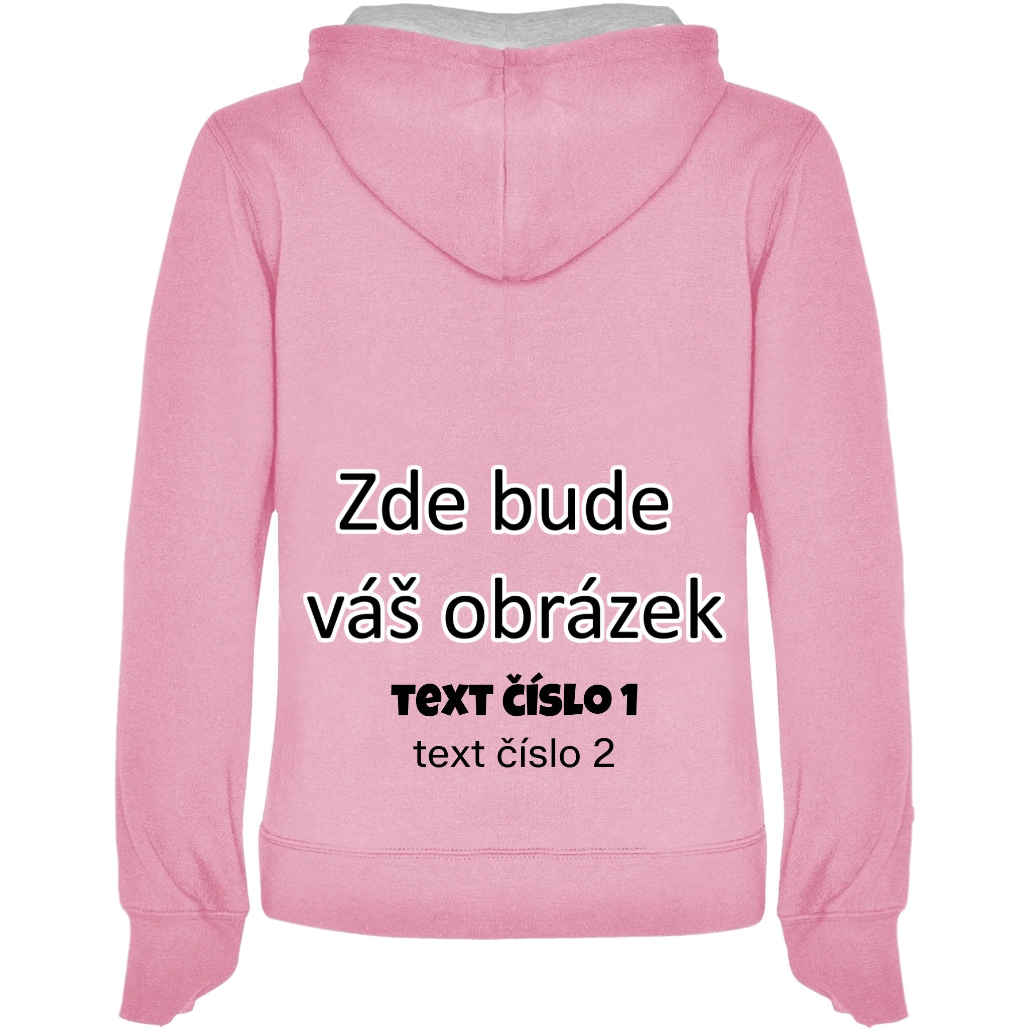 PÁNSKÁ / DÁMSKÁ / DĚTSKÁ mikina s kapucí týmová POTISK NA ZÁDA potisk dámská Růžová melír