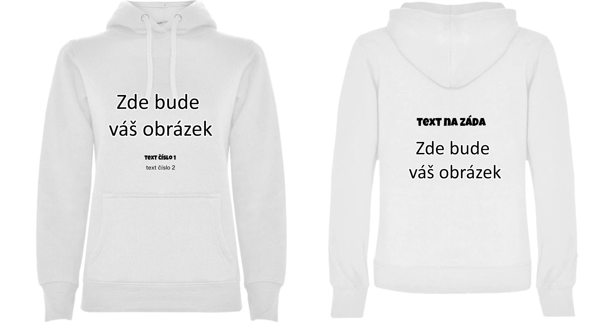 DÁMSKÁ MIKINA s kapucí URBAN s vaším motivem/fotkou Potisk dopředu i na záda dámská URBAN Bílá
