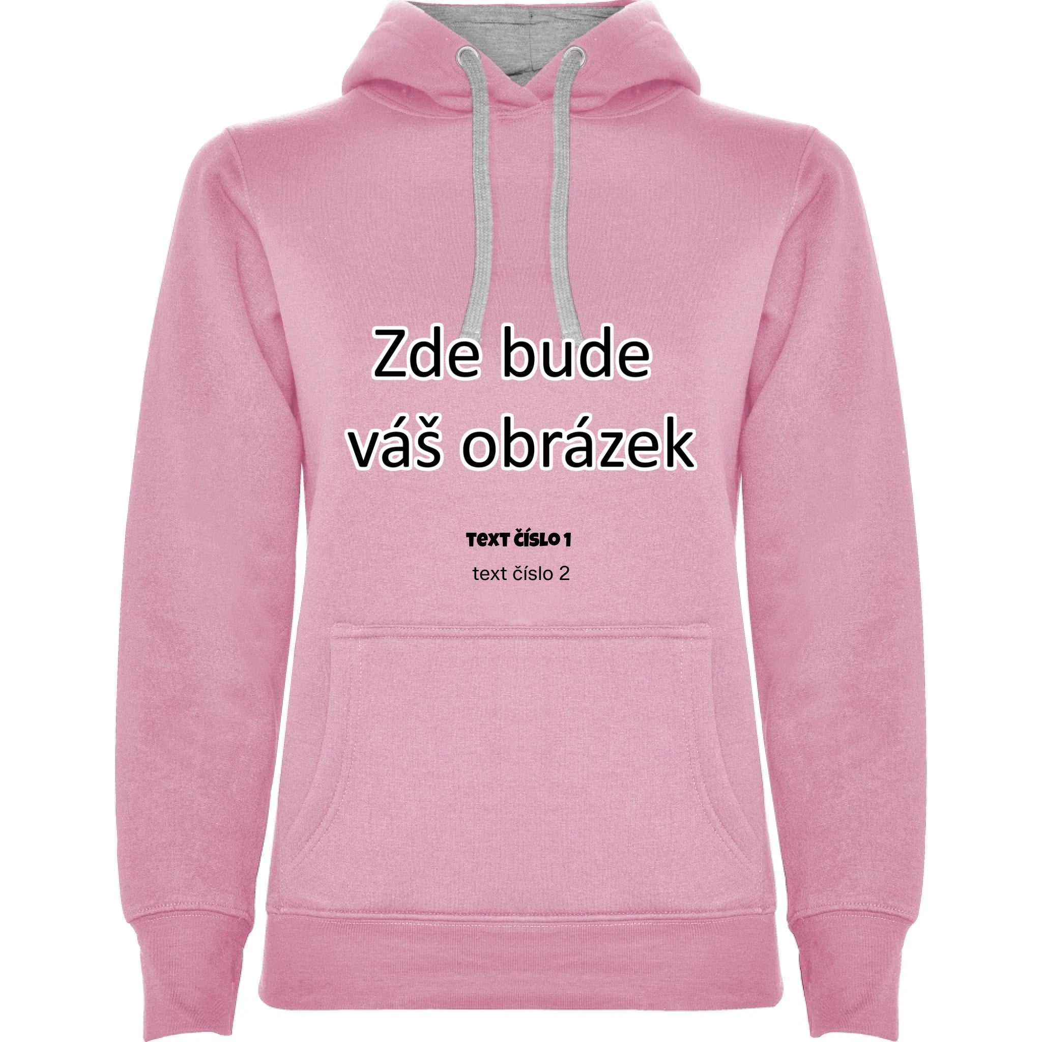 DÁMSKÁ MIKINA s kapucí URBAN s vaším motivem/fotkou Potisk jen dopředu dámská URBAN Růžová melír