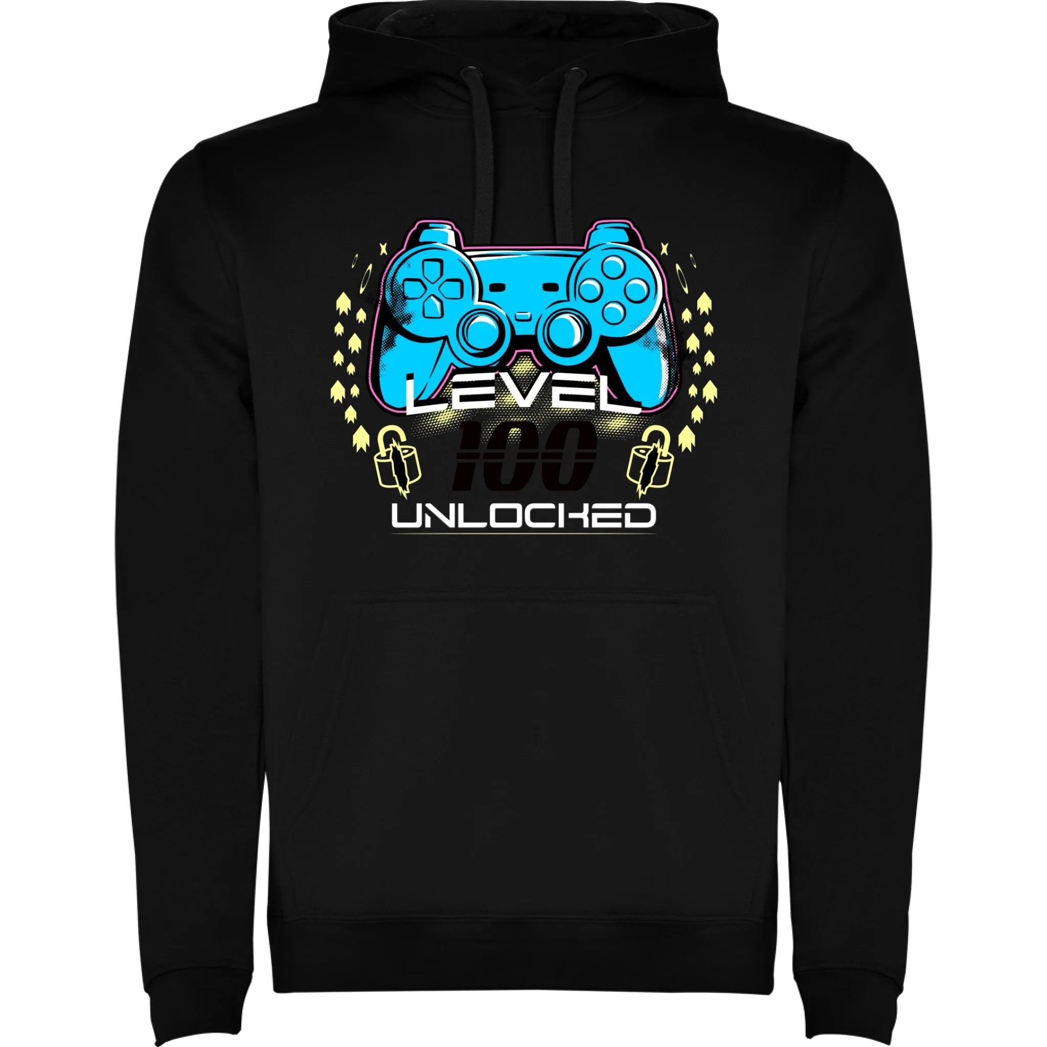 narozeniny LEVEL UNLOCKED dětská mikina s kapucí potisk jen dopředu dětská mikina urban Černá