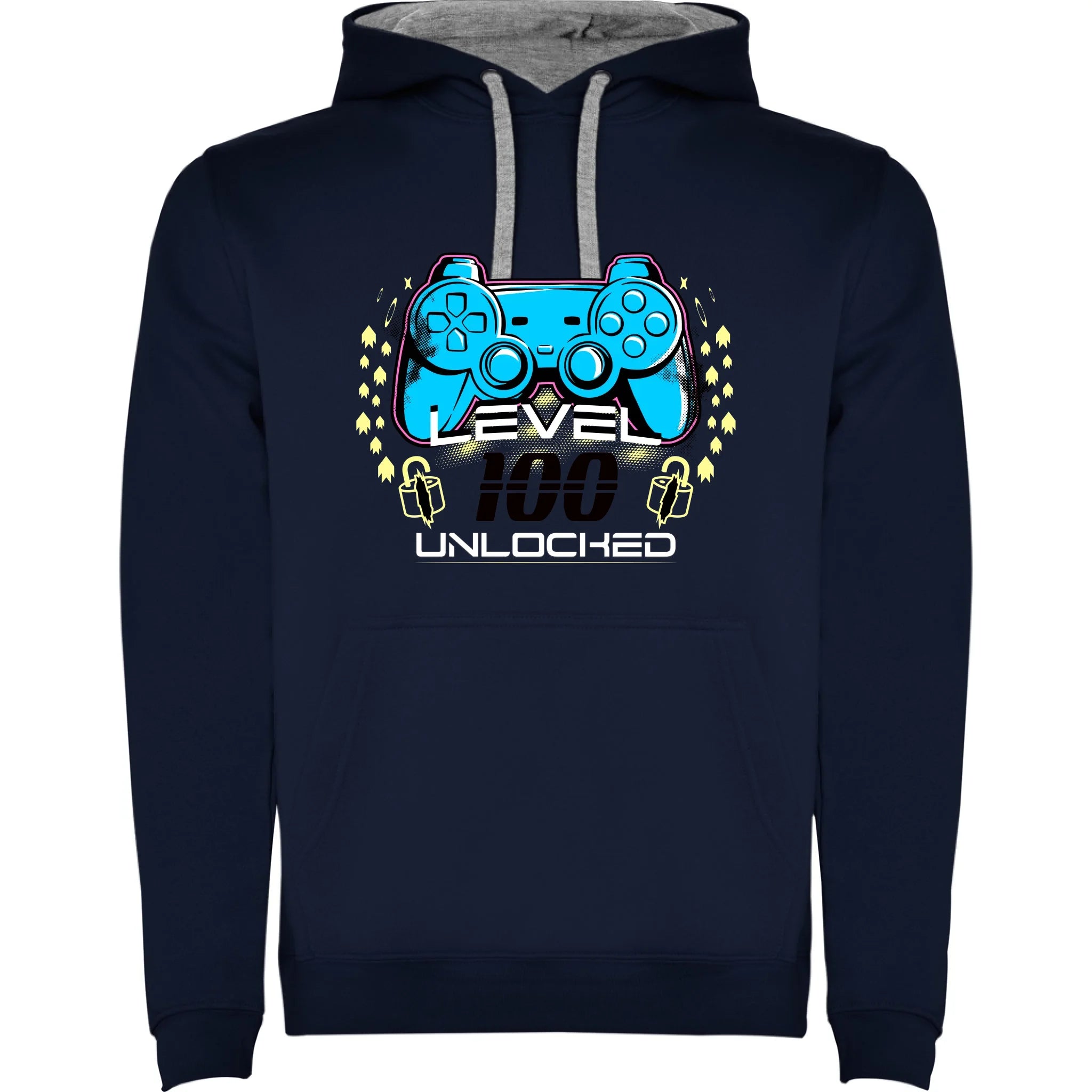 narozeniny LEVEL UNLOCKED dětská mikina s kapucí potisk jen dopředu dětská mikina urban Námořnická modrá melír