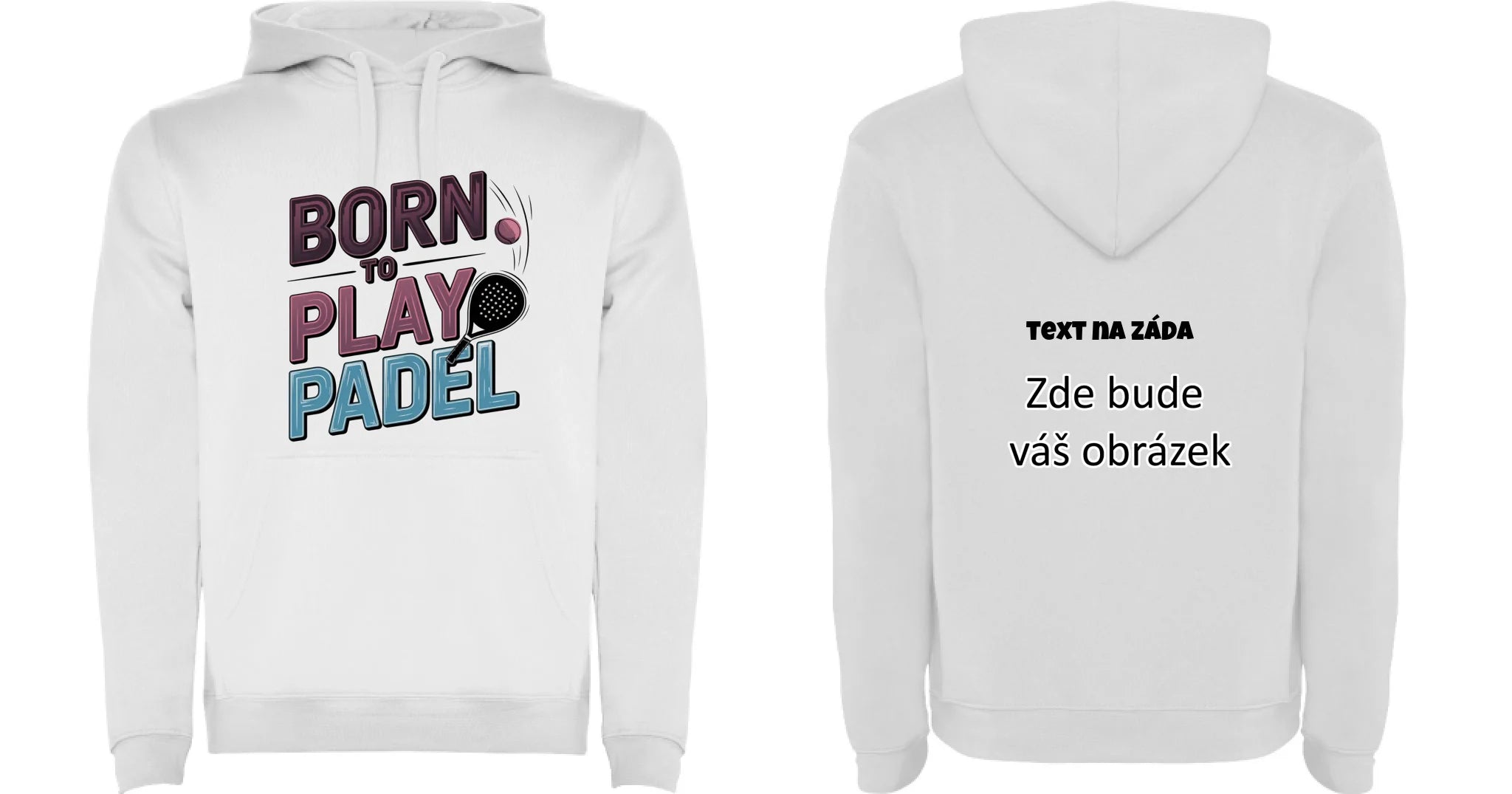 PRO HRÁČE PADELU (výběr z 18+ motivů) pánská mikina s kapucí oboustranný potisk pánská mikina URBAN Bílá