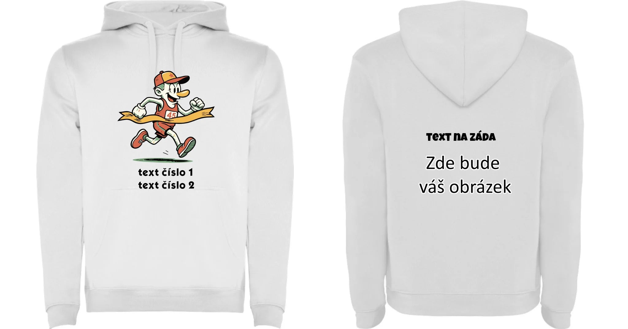 BĚH KOLO PLAVÁNÍ VÝBĚR OBRÁZKU (25+motivů) a MOŽNOST DOPLNIT VLASTNÍ TEXTY pánská mikina s kapucí oboustranný potisk pánská mikina URBAN Bílá