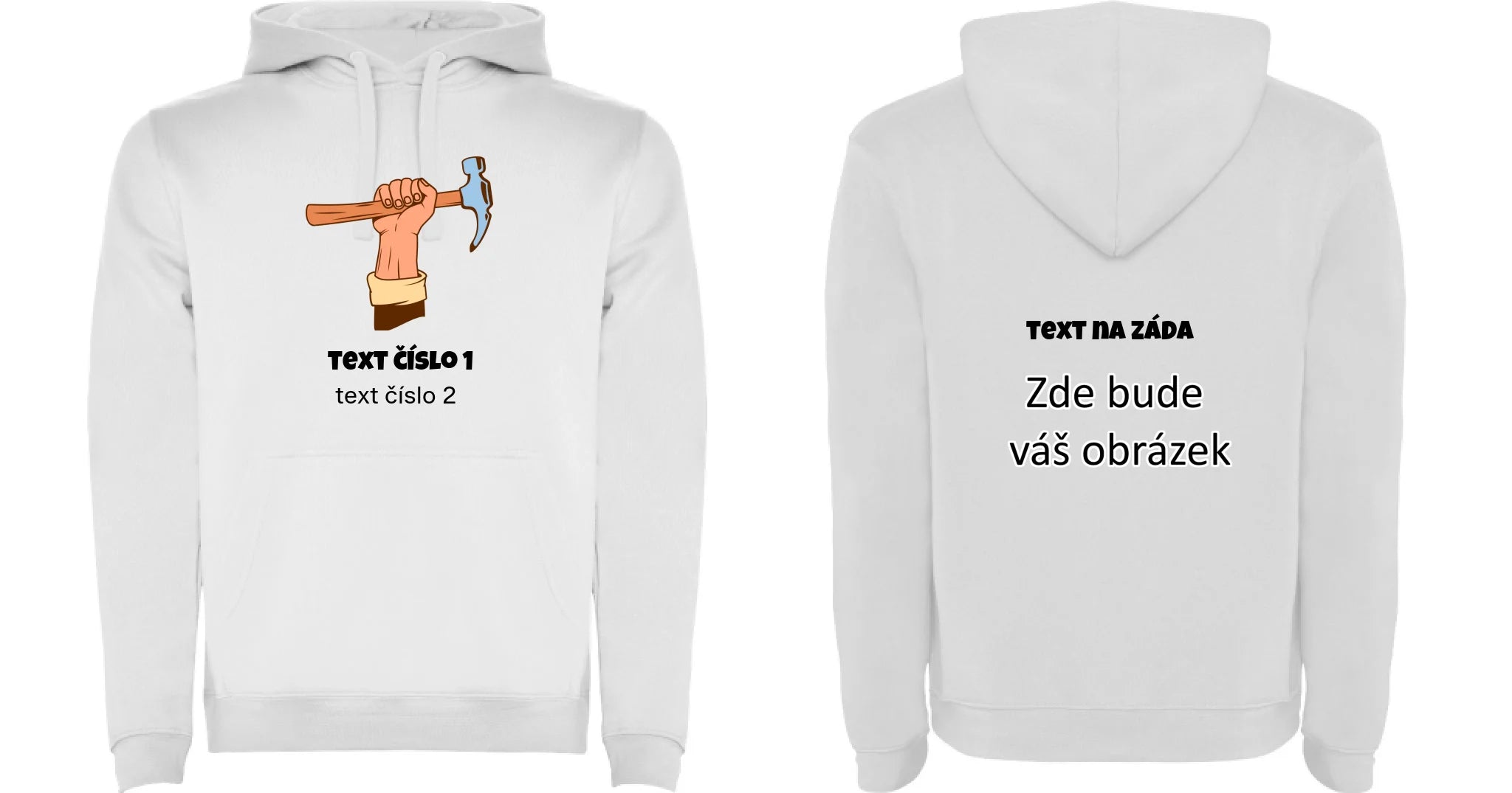 PRACOVNÍ VÝBĚR OBRÁZKU (10+motivů) a MOŽNOST DOPLNIT VLASTNÍ TEXTY pánská mikina s kapucí oboustranný potisk pánská mikina URBAN Bílá